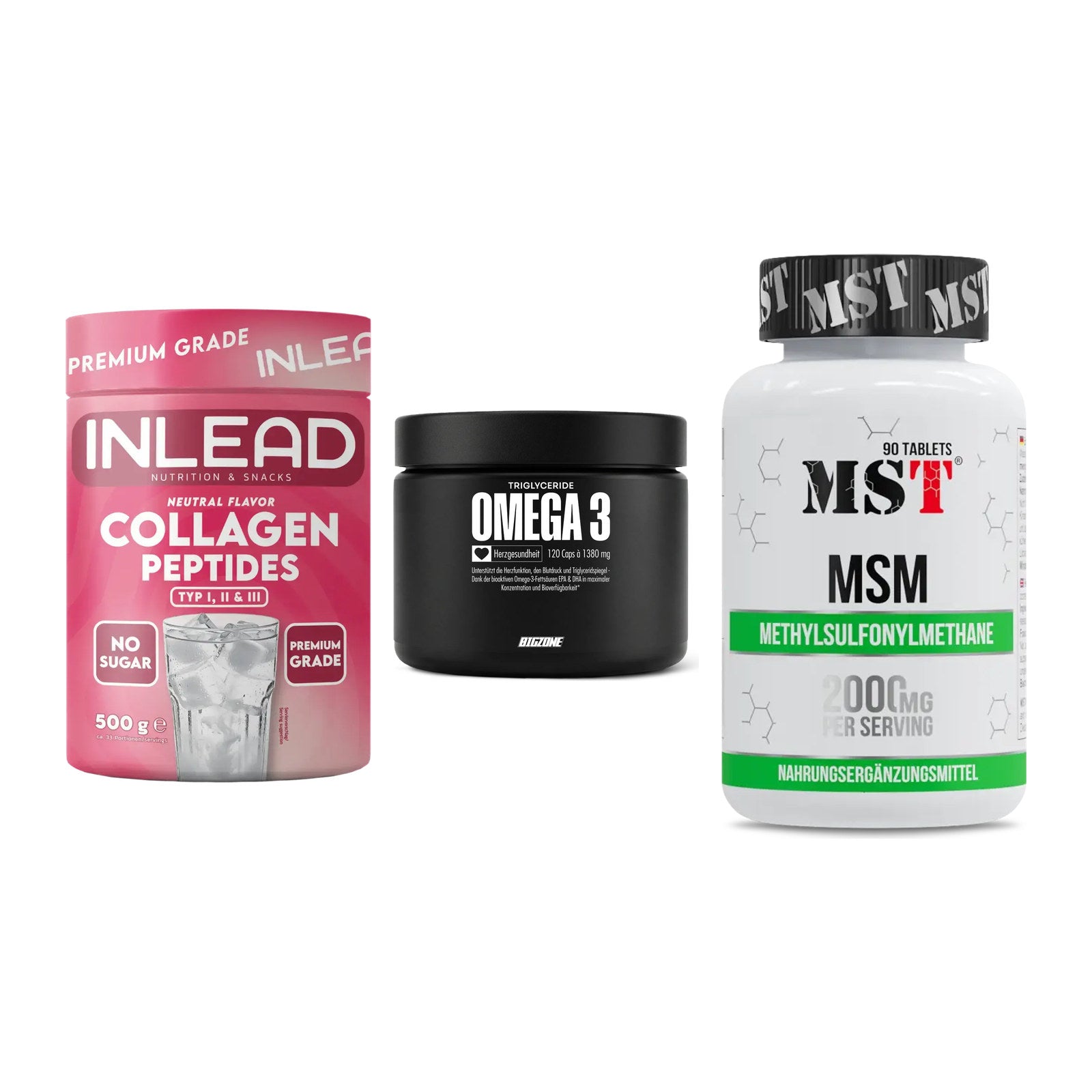 Gelenk-Set: INLEAD Collagen + Big Zone Omega 3 + MST MSM 2000 / – alle enthaltenen Artikel