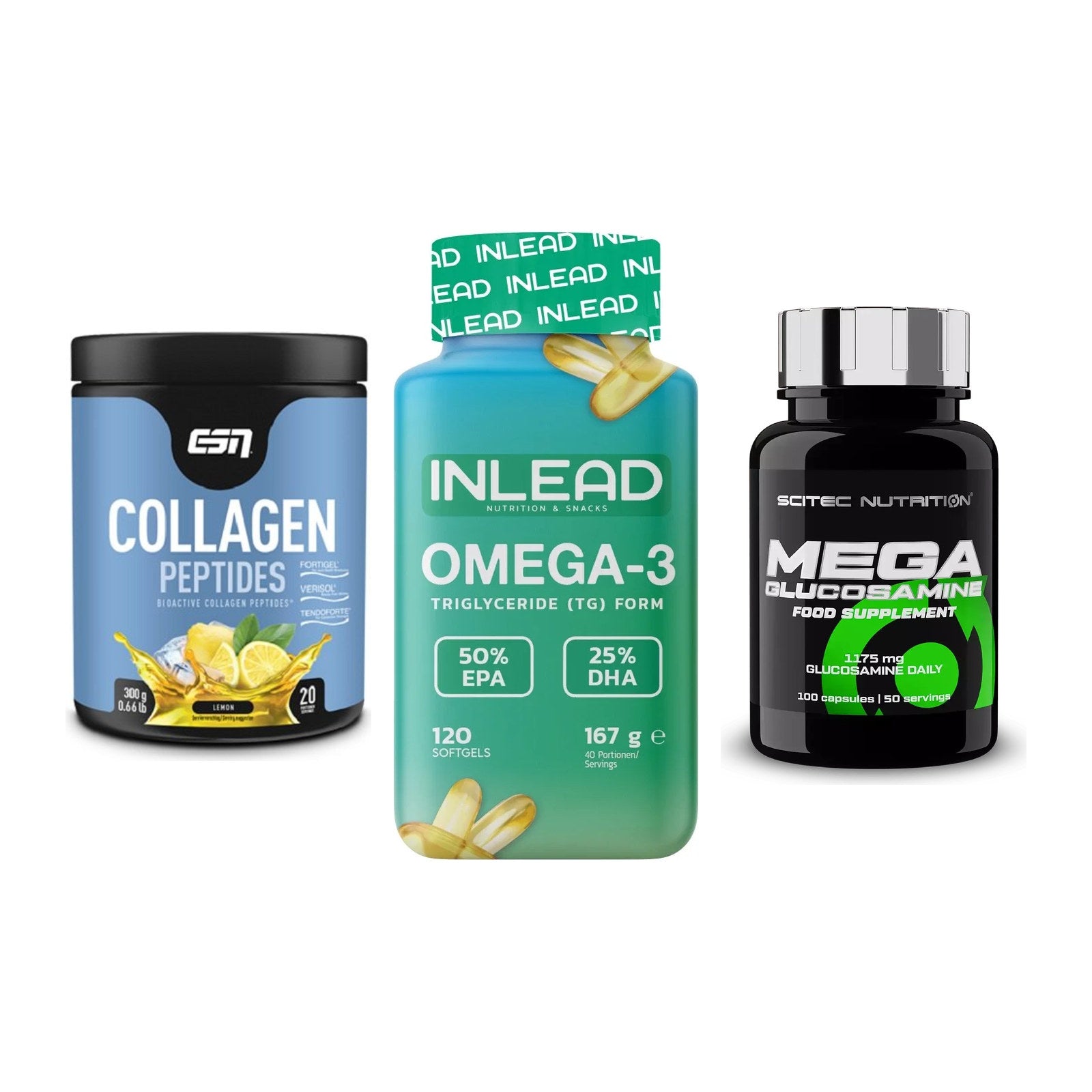 Gelenk-Set: ESN Collagen + INLEAD Omega-3 + Scitec Mega – alle enthaltenen Artikel