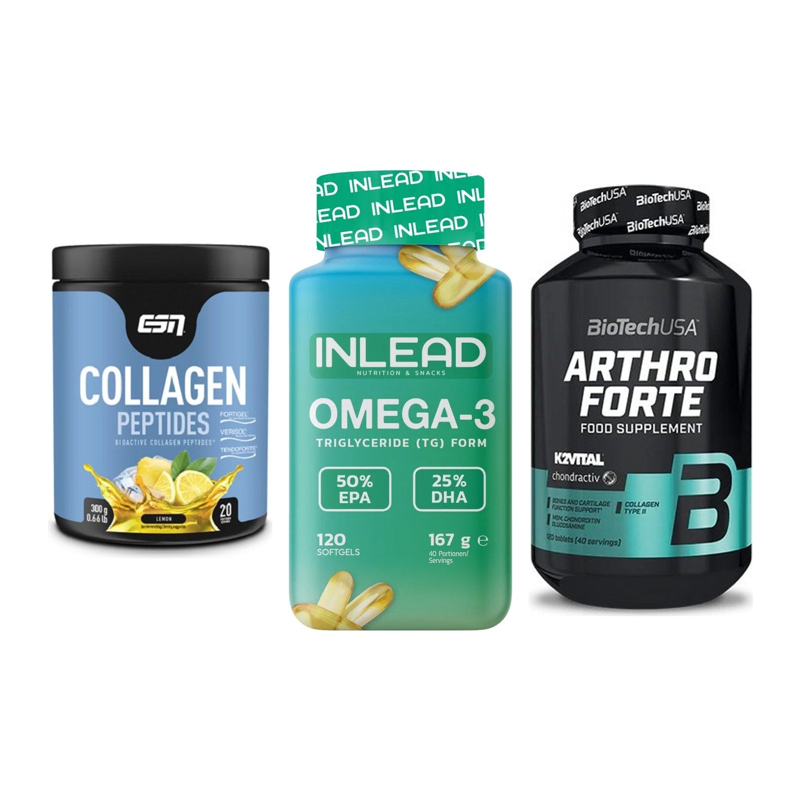 Gelenk-Set: ESN Collagen + INLEAD Omega-3 + BioTech Arthro – alle enthaltenen Artikel