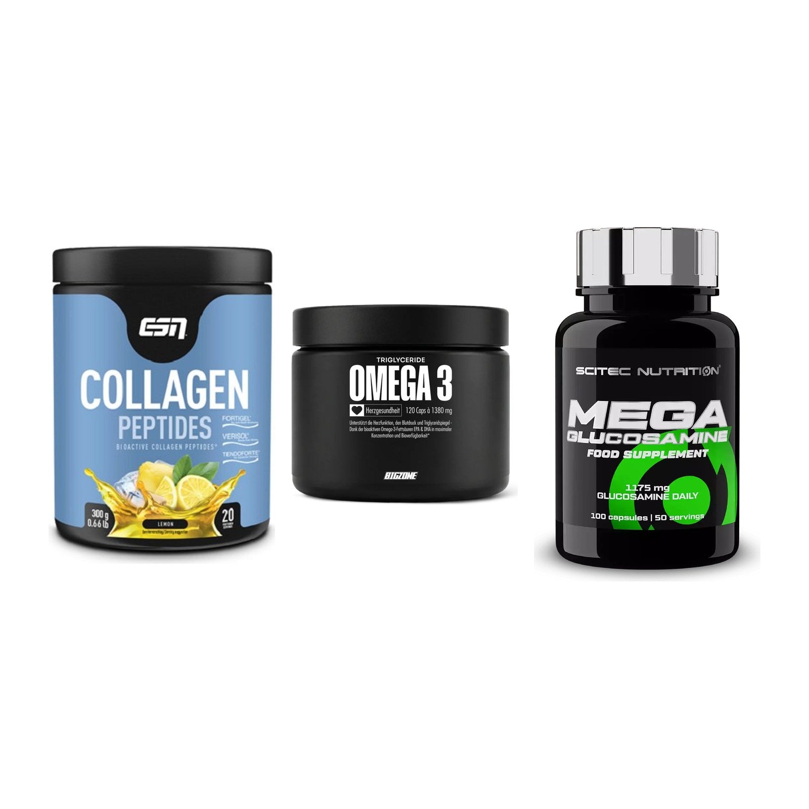 Gelenk-Set: ESN Collagen + Big Zone Omega 3 + Scitec Mega – alle enthaltenen Artikel