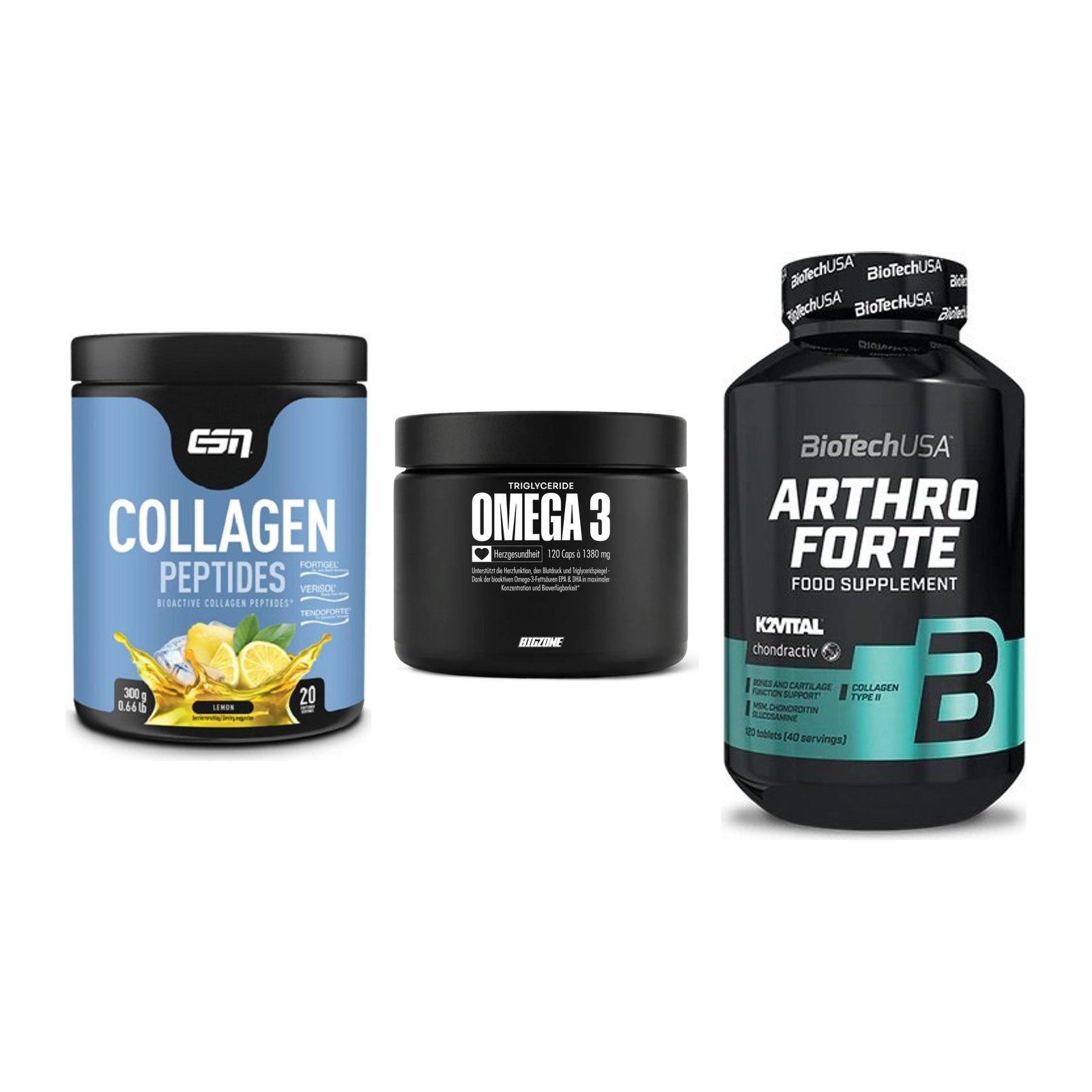 Gelenk-Set: ESN Collagen + Big Zone Omega 3 + BioTech Arthro – alle enthaltenen Artikel