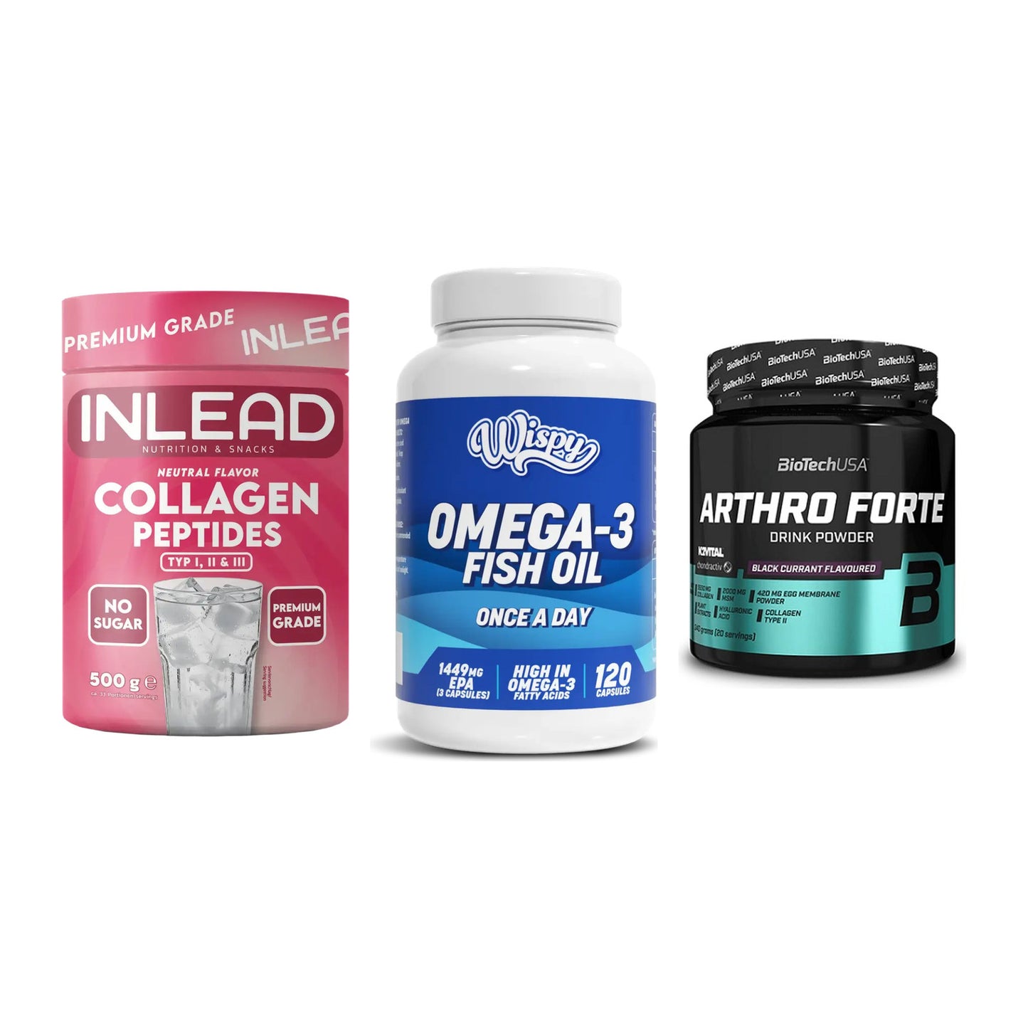 Gelenk-Set: INLEAD Collagen + Wispy Omega 3 + BioTech Arthro – alle enthaltenen Artikel