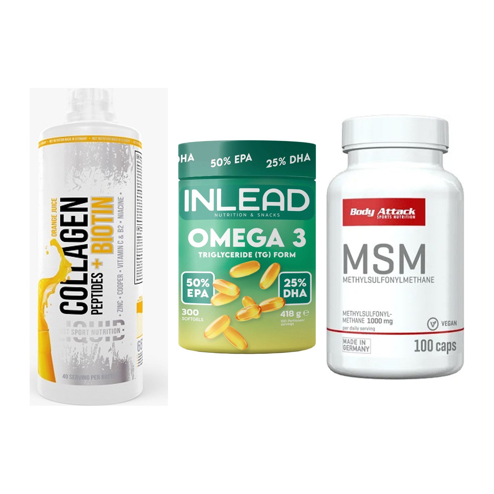 Gelenk-Set: MST Collagen + INLEAD Omega-3 + Body Attack MSM – alle enthaltenen Artikel
