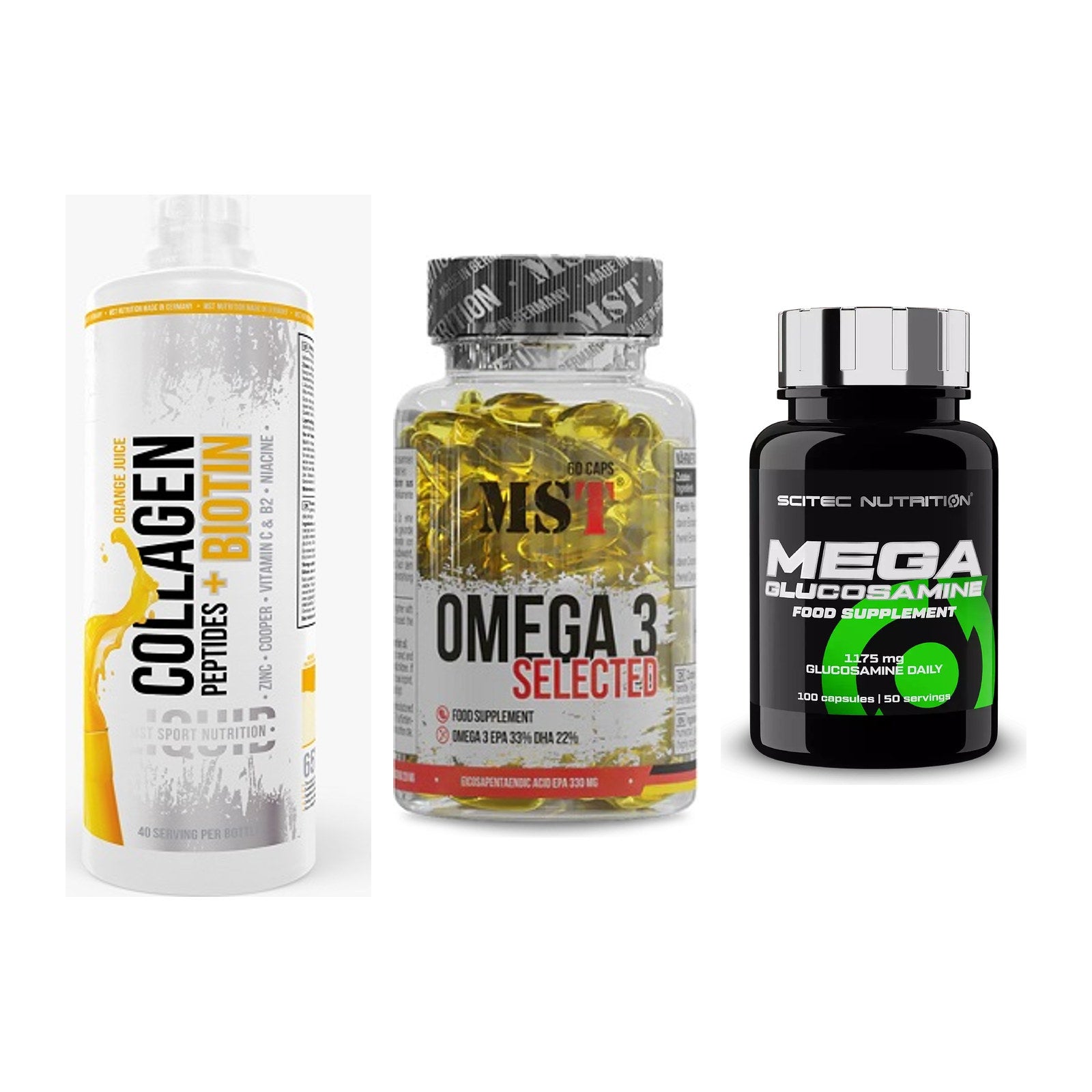 Gelenk-Set: MST Collagen + MST Omega 3 + Scitec Mega – alle enthaltenen Artikel
