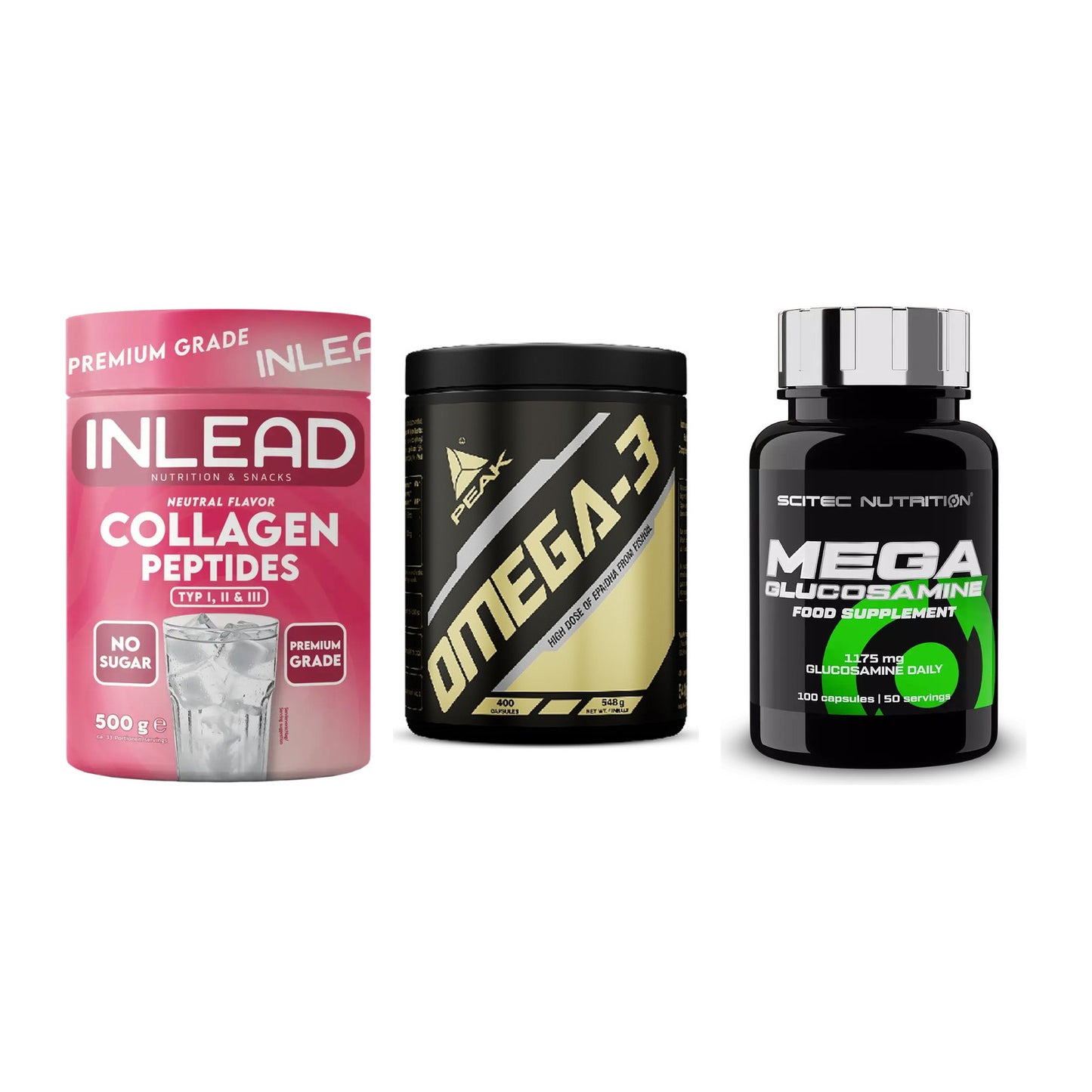 Gelenk-Set: INLEAD Collagen + Peak Omega-3 + Scitec Mega – alle enthaltenen Artikel