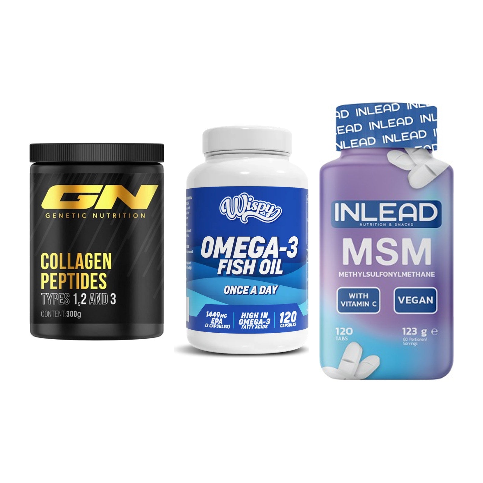 Gelenk-Set: GN Peptan + Wispy Omega 3 + INLEAD MSM – alle enthaltenen Artikel