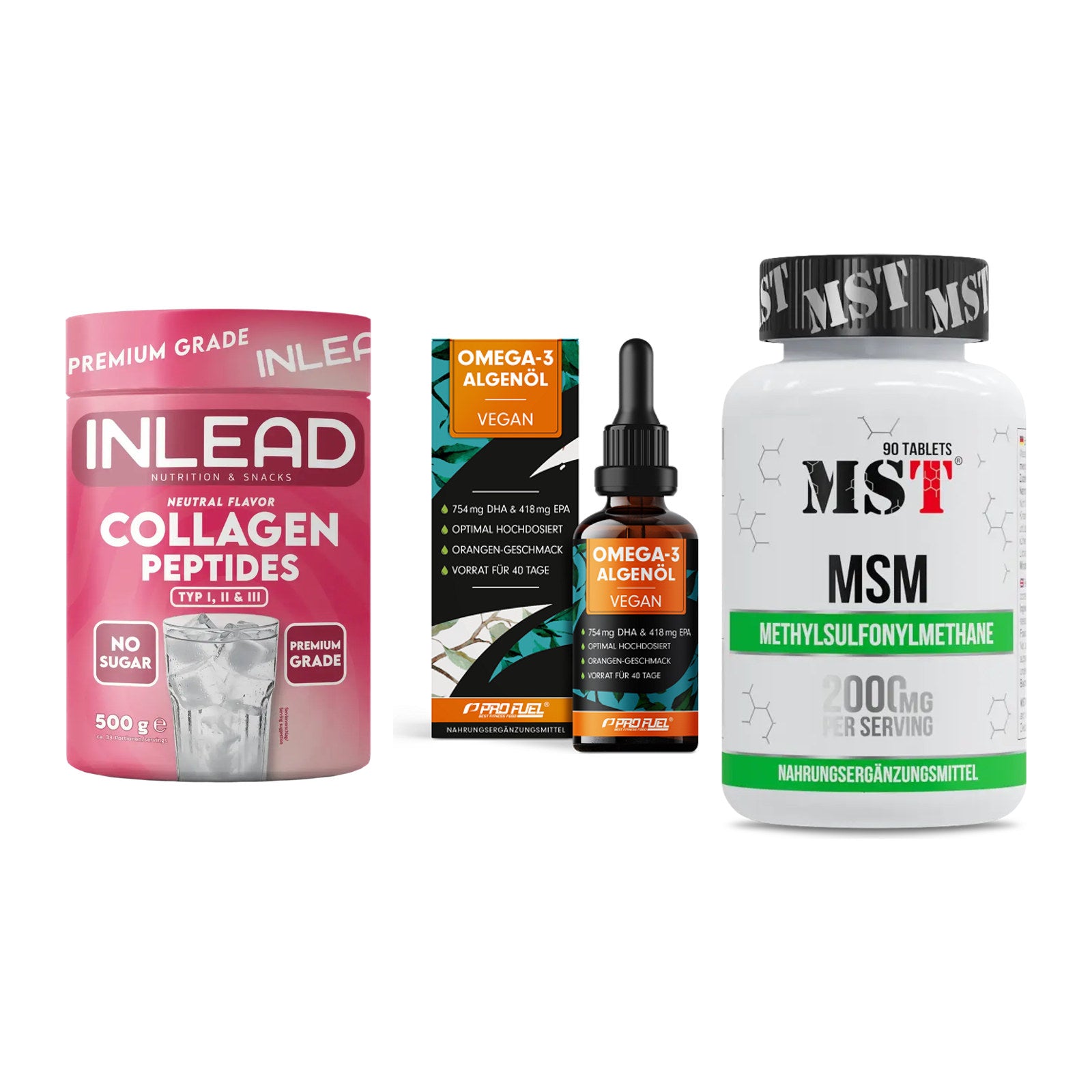 Gelenk-Set: INLEAD Collagen + ProFuel Omega 3 + MST MSM 2000 / – alle enthaltenen Artikel