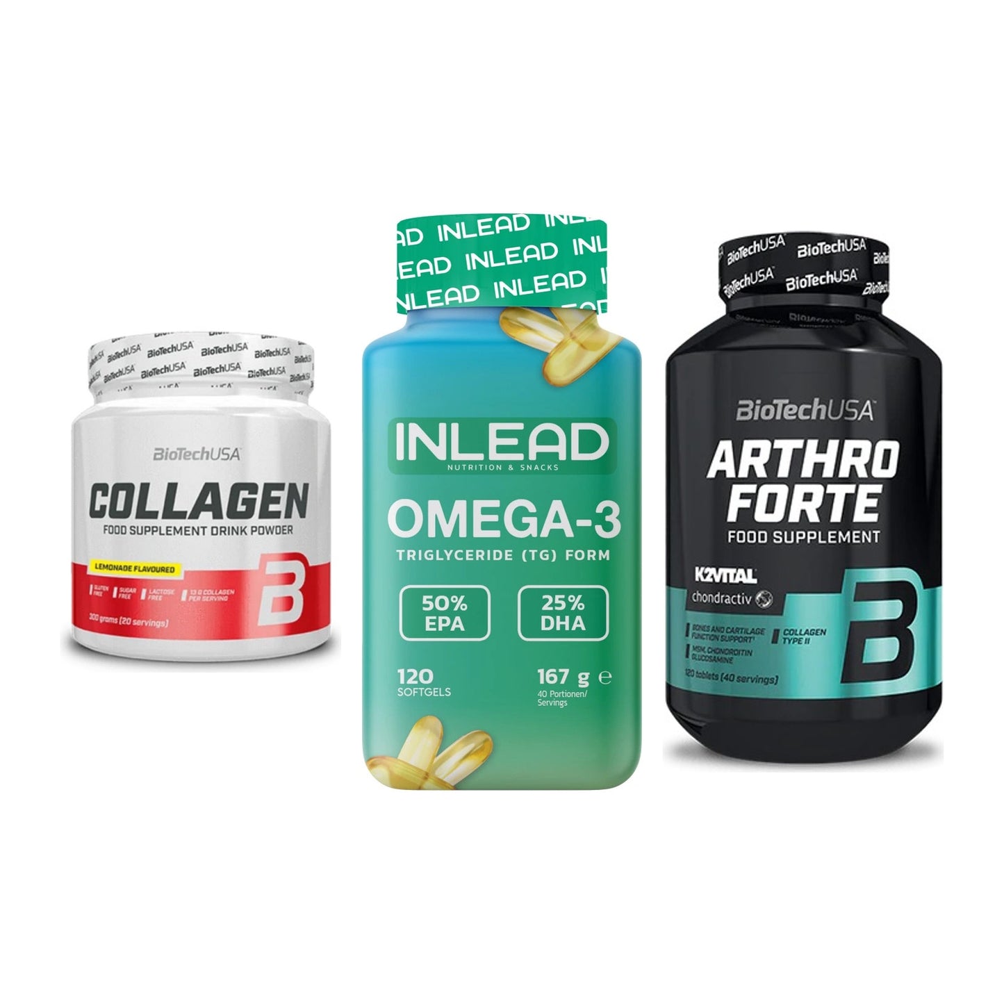 Gelenk-Set: BioTech Collagen + INLEAD Omega-3 + BioTech Arthro – alle enthaltenen Artikel
