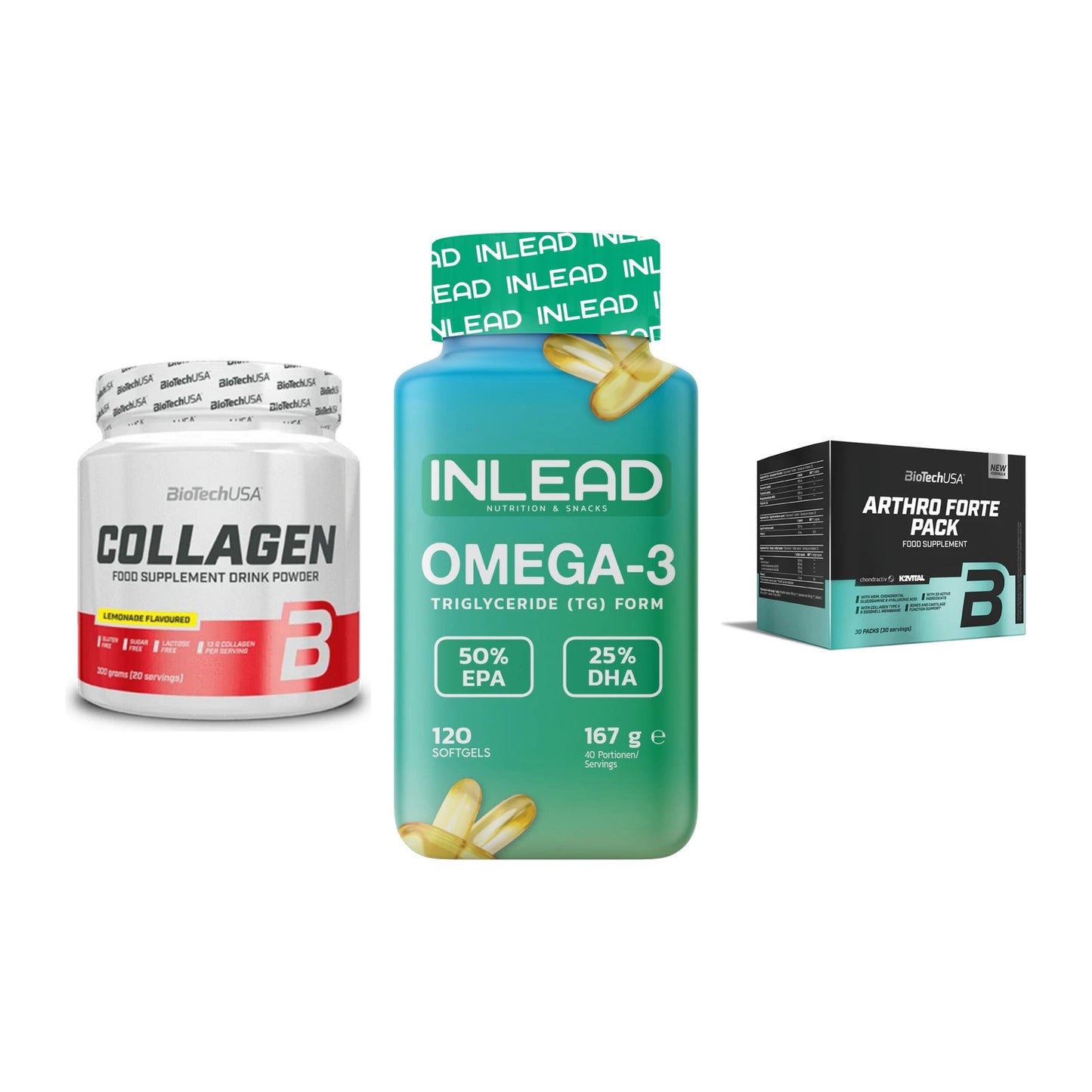 Gelenk-Set: BioTech Collagen + INLEAD Omega-3 + BioTech Arthro – alle enthaltenen Artikel