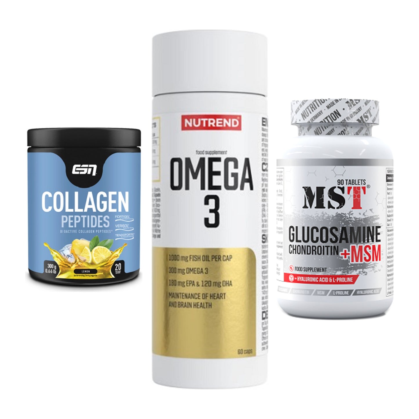 Gelenk-Set: ESN Collagen + Nutrend Omega 3 + MST Glucosamine – alle enthaltenen Artikel