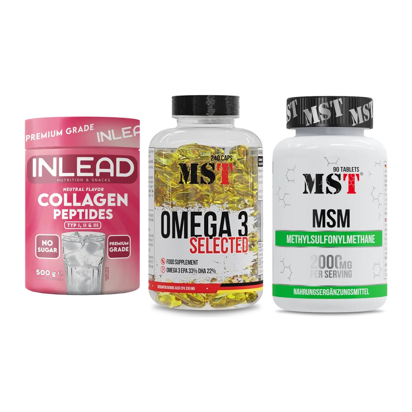 Gelenk-Set: INLEAD Collagen + MST Omega 3 + MST MSM 2000 / – alle enthaltenen Artikel