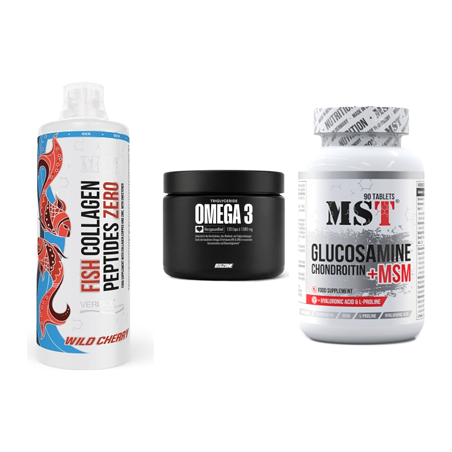 Gelenk-Set: MST Fish Collagen + Big Zone Omega 3 + MST Glucosamine – alle enthaltenen Artikel