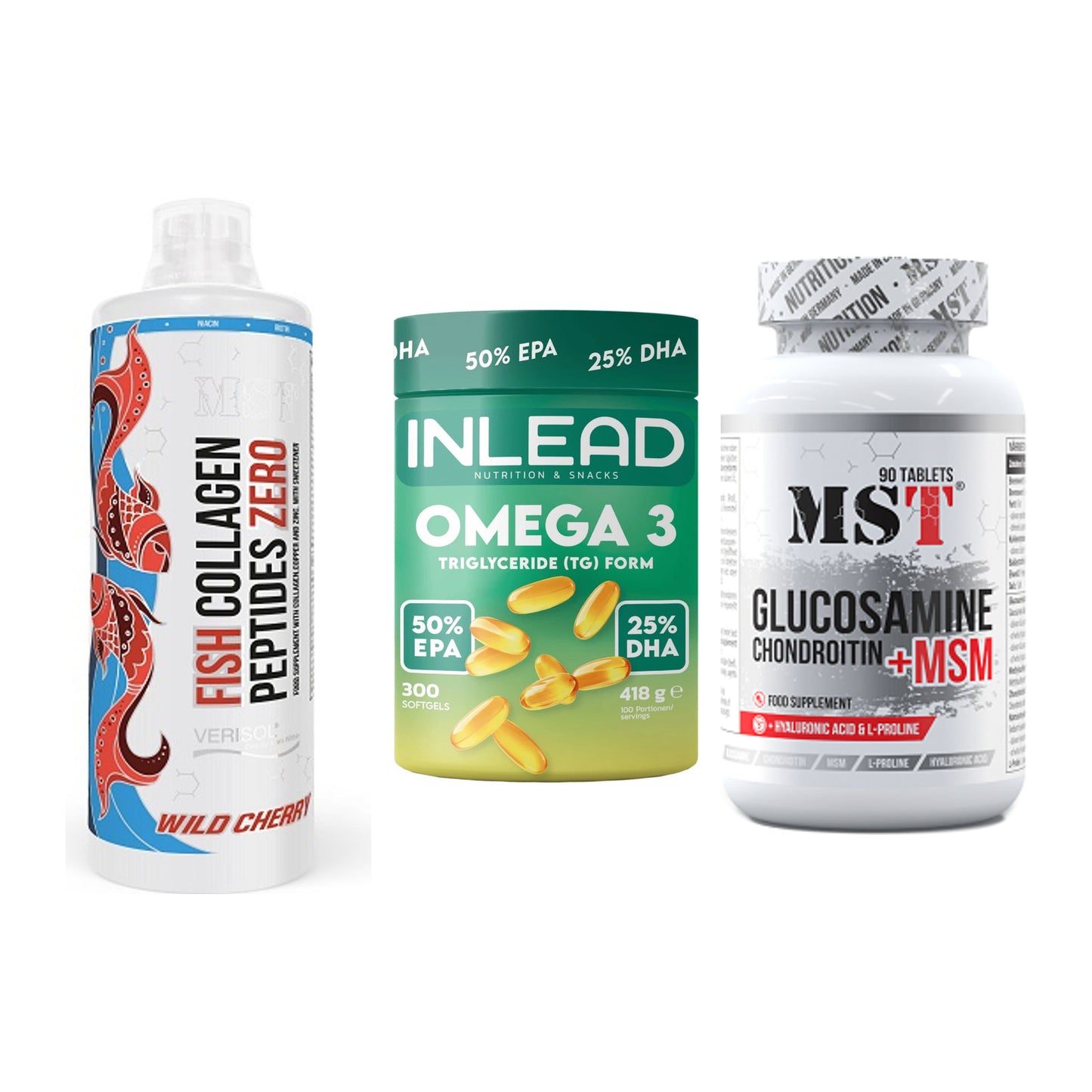 Gelenk-Set: MST Fish Collagen + INLEAD Omega-3 + MST Glucosamine – alle enthaltenen Artikel