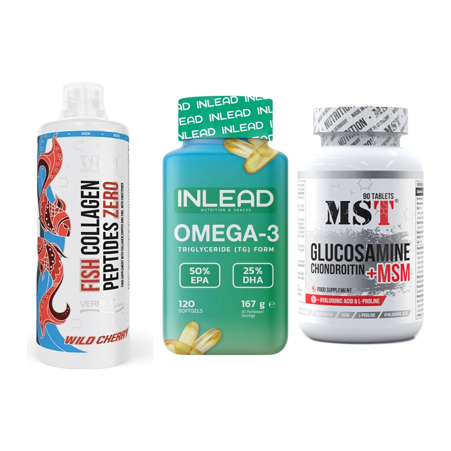 Gelenk-Set: MST Fish Collagen + INLEAD Omega-3 + MST Glucosamine – alle enthaltenen Artikel