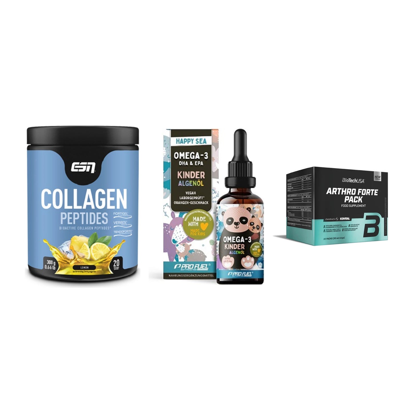 Gelenk-Set: ESN Collagen + ProFuel OMEGA-3 + BioTech Arthro – alle enthaltenen Artikel