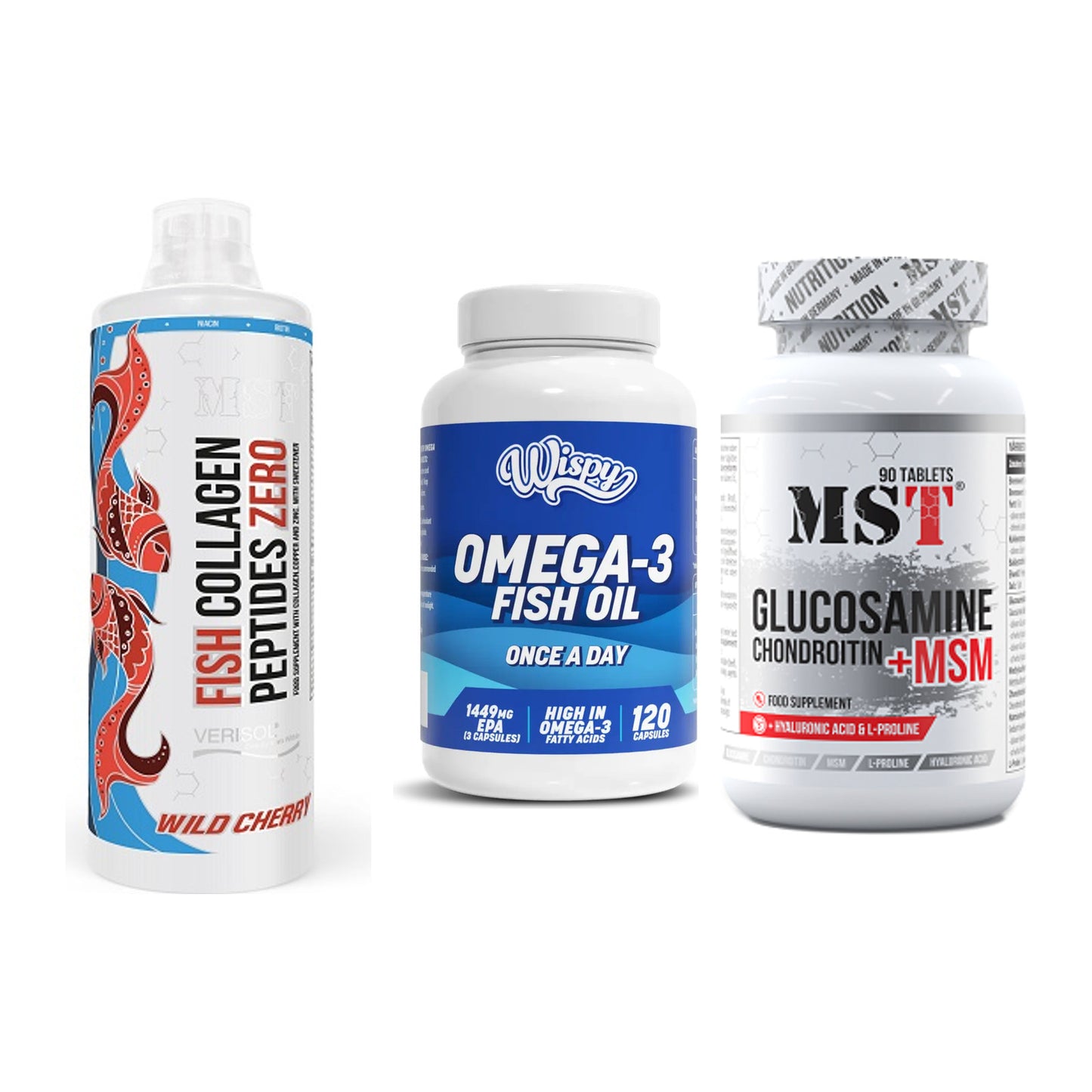 Gelenk-Set: MST Fish Collagen + Wispy Omega 3 + MST Glucosamine – alle enthaltenen Artikel