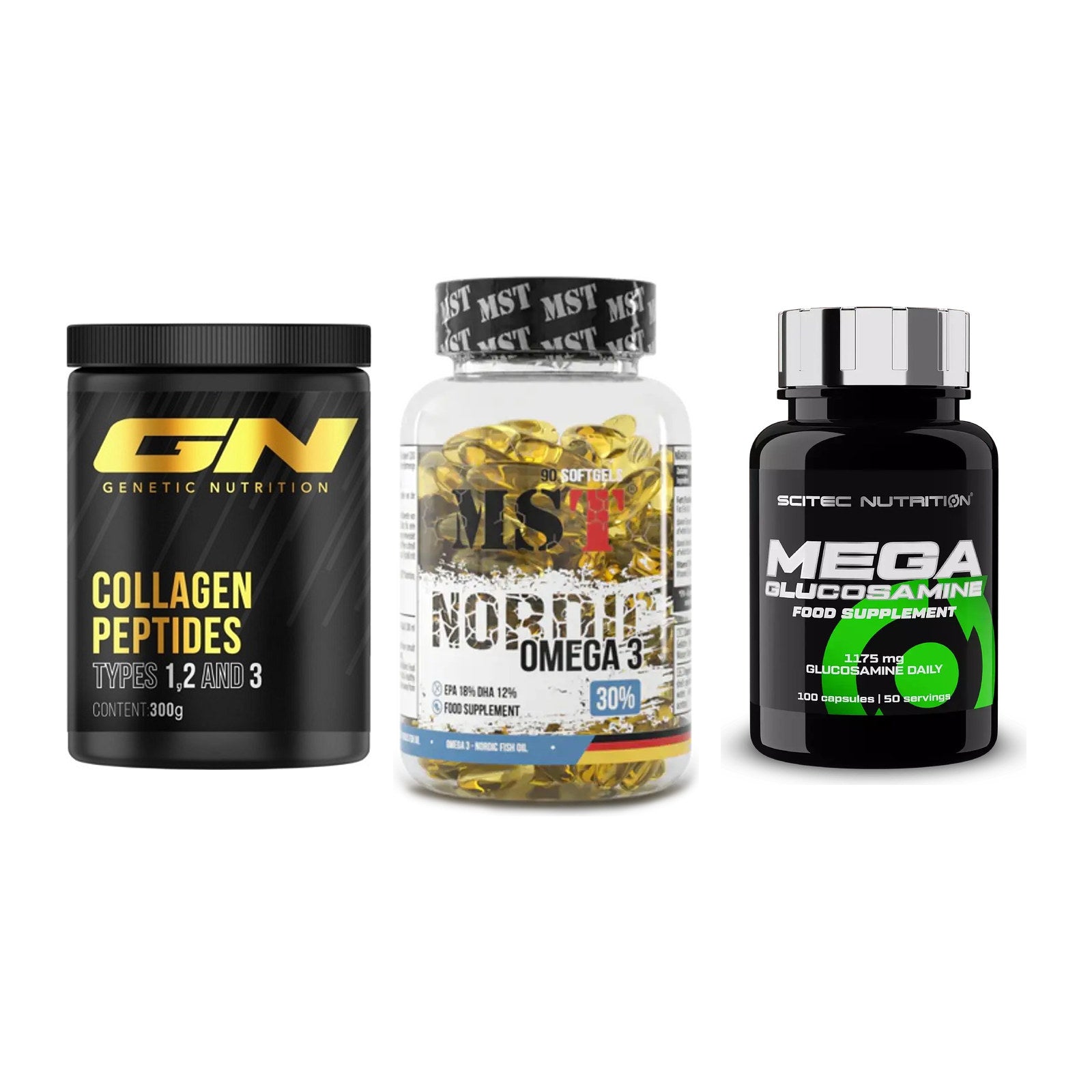 Gelenk-Set: GN Peptan + MST Omega 3 + Scitec Mega – alle enthaltenen Artikel