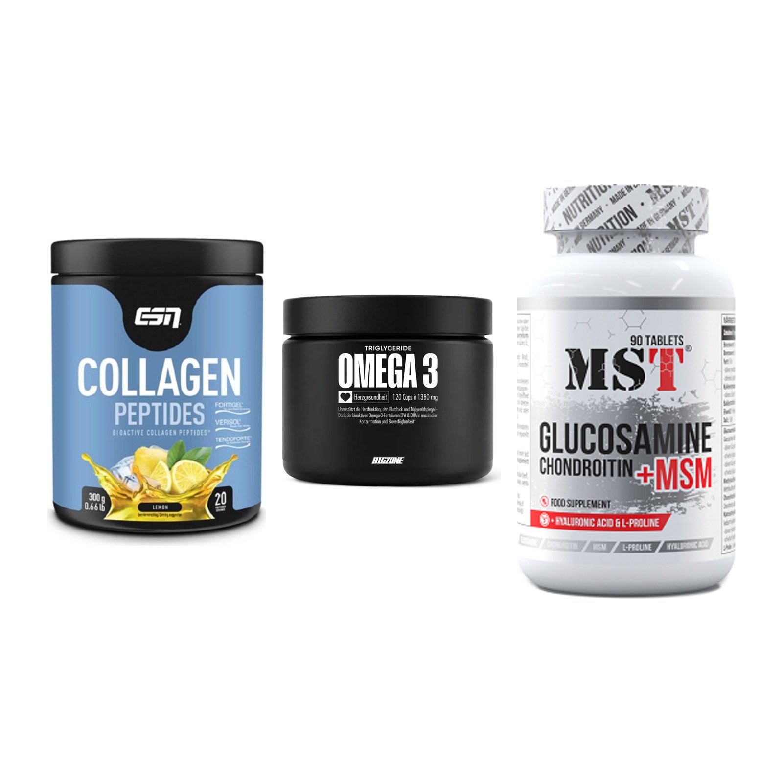 Gelenk-Set: ESN Collagen + Big Zone Omega 3 + MST Glucosamine – alle enthaltenen Artikel