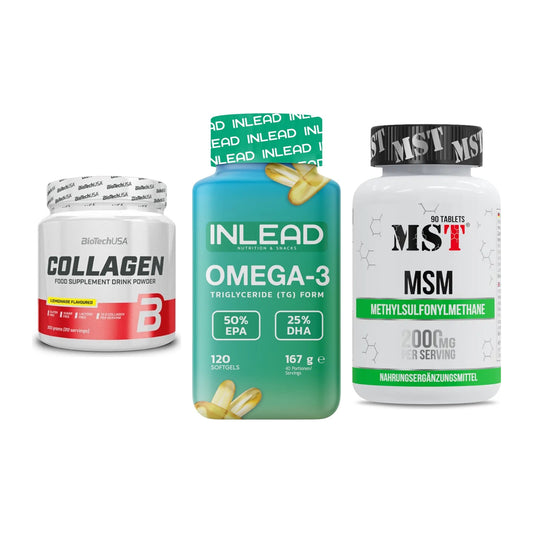 Gelenk-Set: BioTech Collagen + INLEAD Omega-3 + MST MSM 2000 / 90Tabl. – alle enthaltenen Artikel
