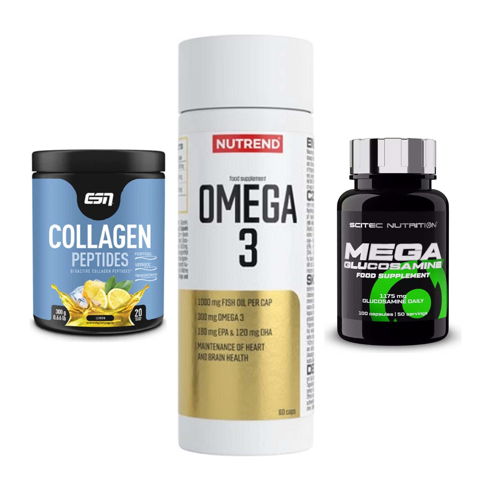 Gelenk-Set: ESN Collagen + Nutrend Omega 3 + Scitec Mega – alle enthaltenen Artikel