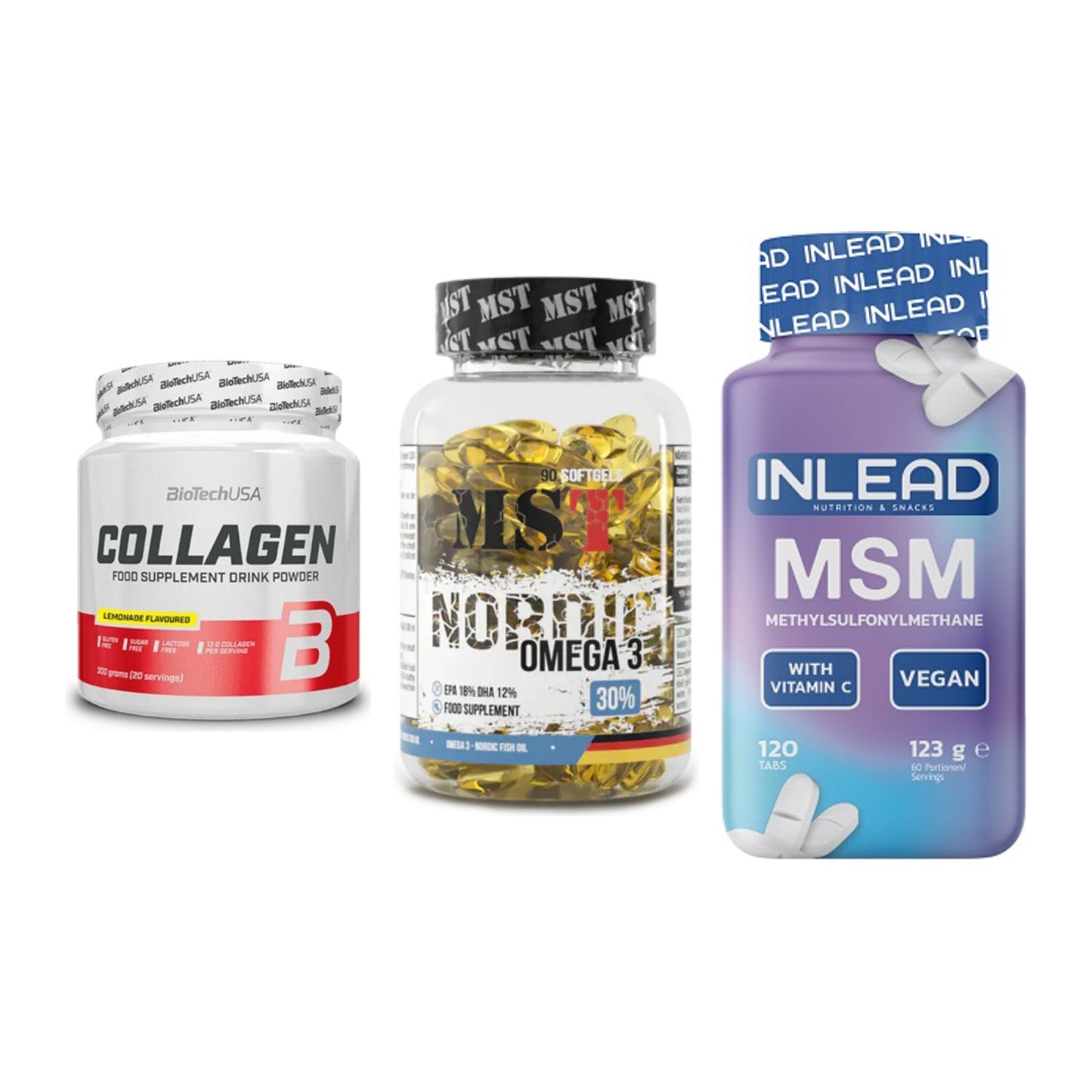 Gelenk-Set: BioTech Collagen + MST Omega 3 + INLEAD MSM – alle enthaltenen Artikel