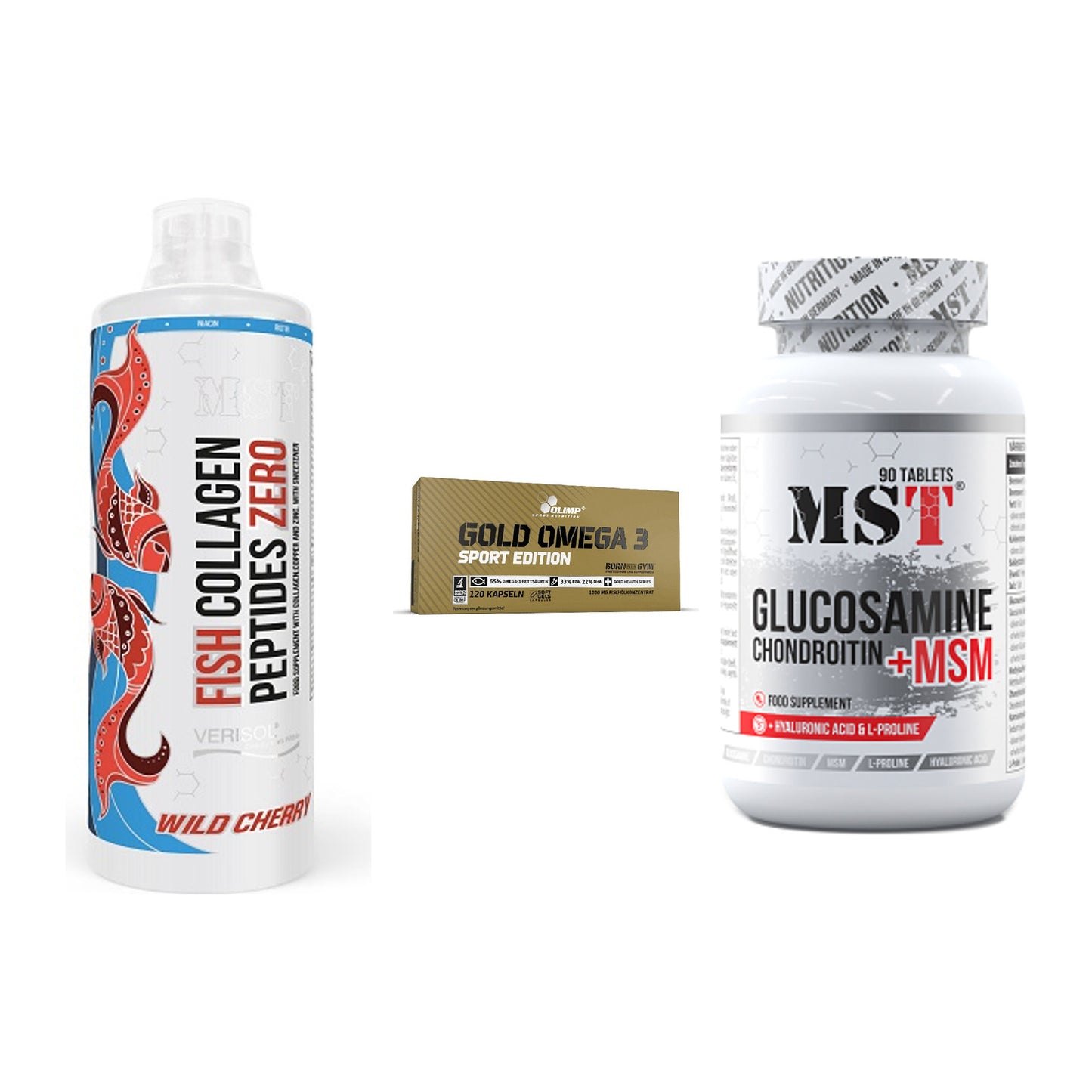 Gelenk-Set: MST Fish Collagen + Olimp Omega 3 + MST Glucosamine – alle enthaltenen Artikel