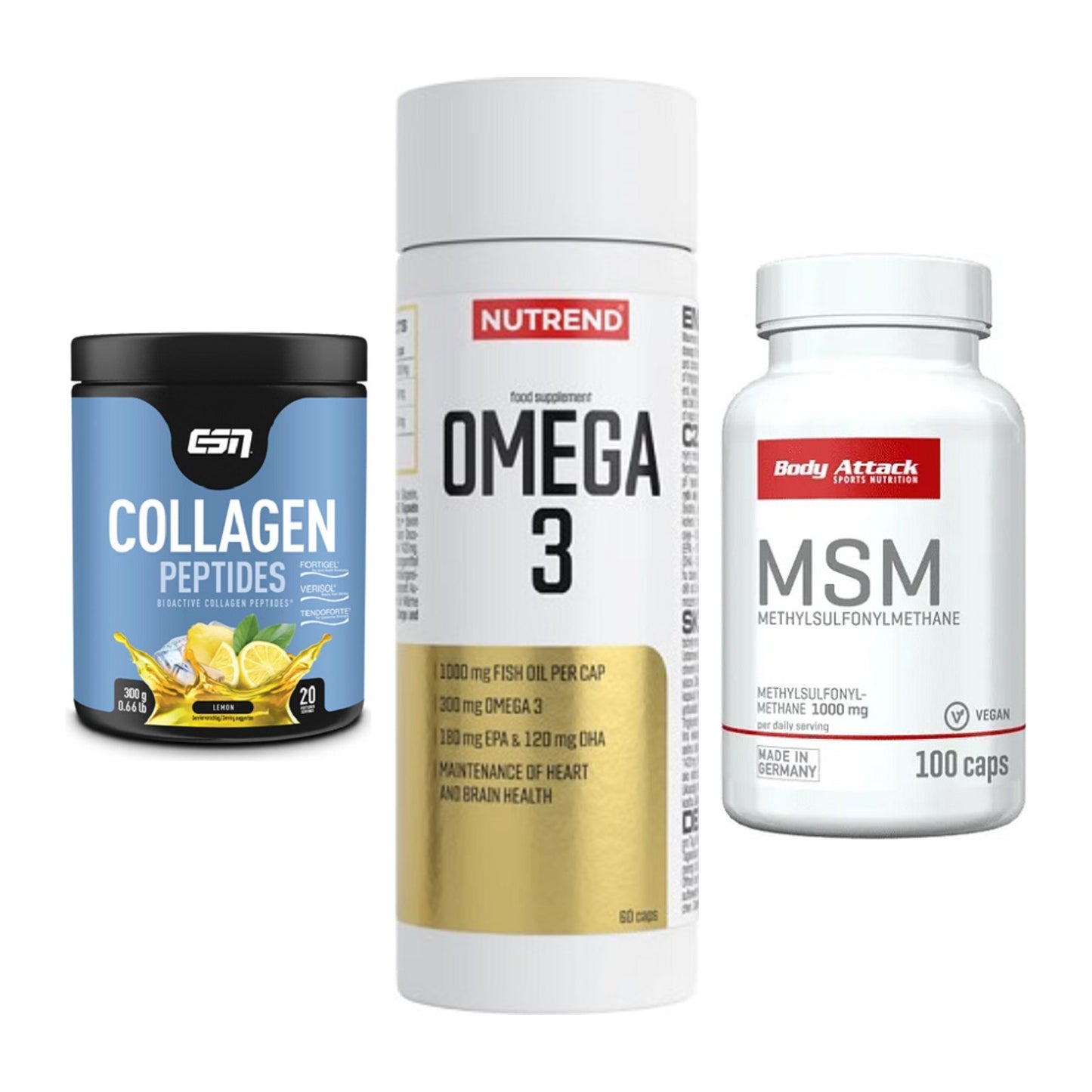 Gelenk-Set: ESN Collagen Peptides + Nutrend Omega 3 + Body Attack MSM – alle enthaltenen Artikel