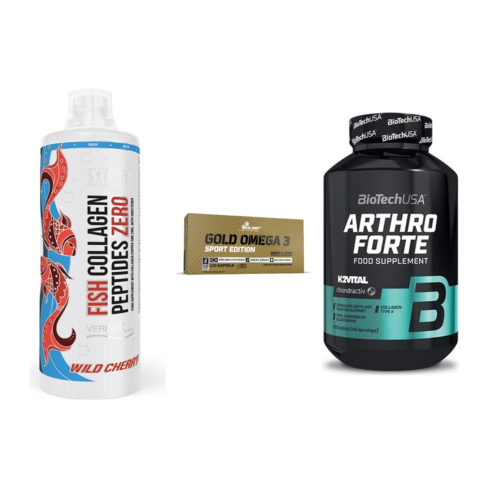 Gelenk-Set: MST Fish Collagen + Olimp Omega 3 + BioTech Arthro – alle enthaltenen Artikel
