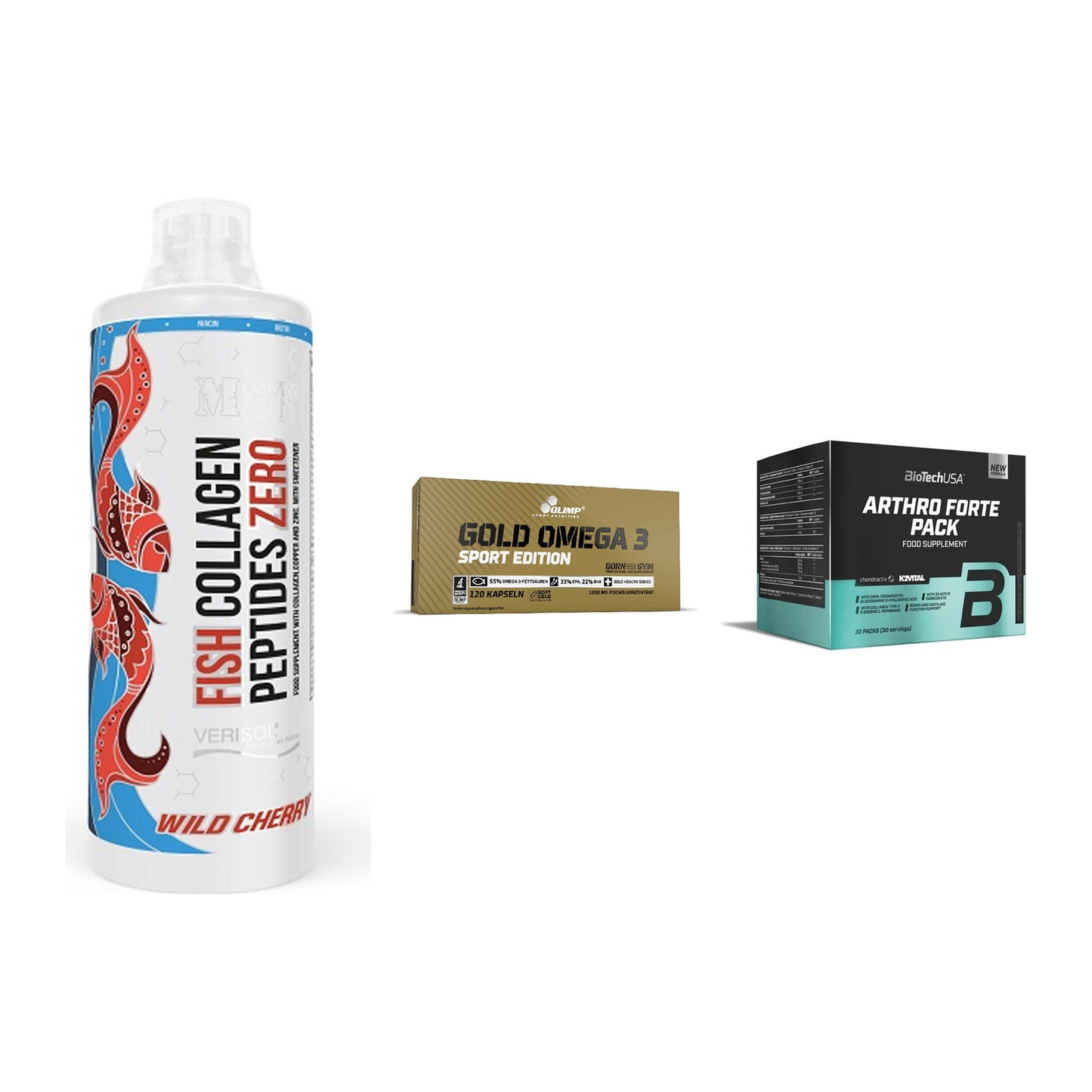 Gelenk-Set: MST Fish Collagen + Olimp Omega 3 + BioTech Arthro – alle enthaltenen Artikel