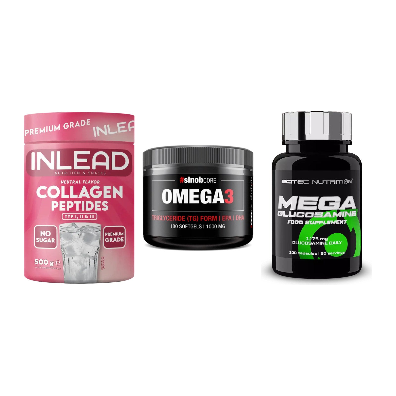 Gelenk-Set: INLEAD Collagen + Sinob Omega 3 180 + Scitec Mega – alle enthaltenen Artikel