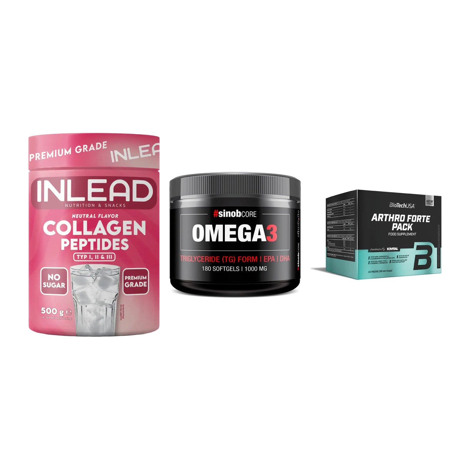 Gelenk-Set: INLEAD Collagen + Sinob Omega 3 180 + BioTech Arthro – alle enthaltenen Artikel