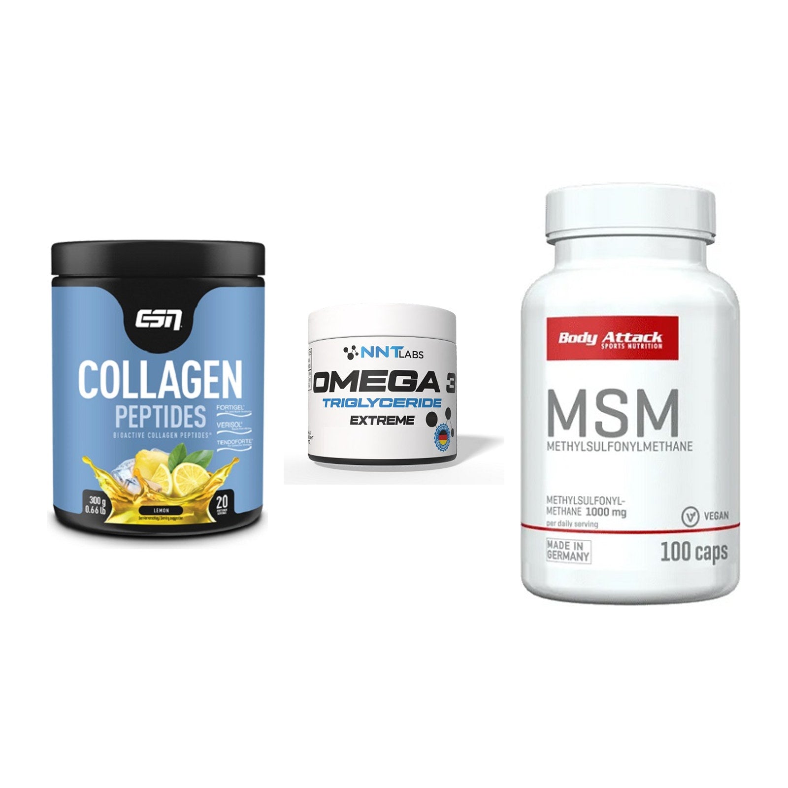 Gelenk-Set: ESN Collagen + NNT Omega 3 + Body Attack MSM – alle enthaltenen Artikel