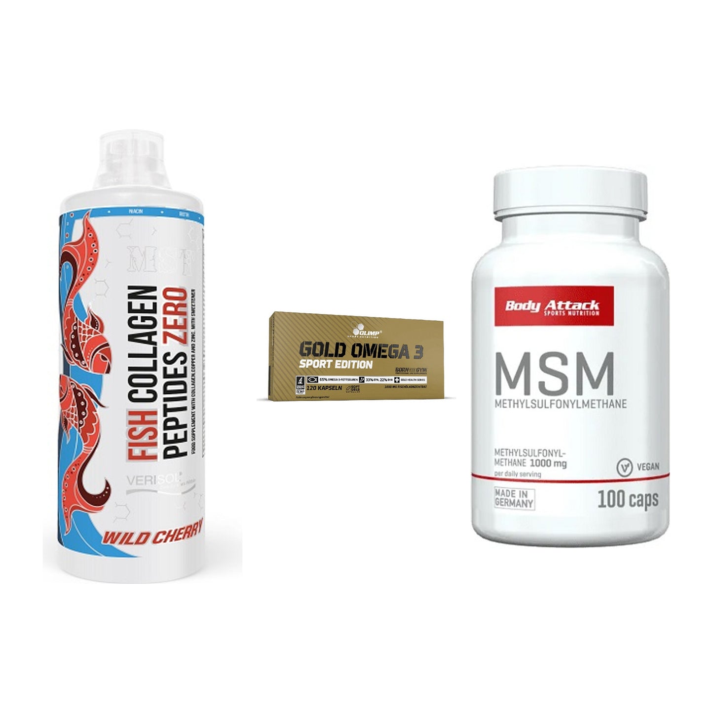 Gelenk-Set: MST Fish Collagen + Olimp Omega 3 + Body Attack MSM – alle enthaltenen Artikel