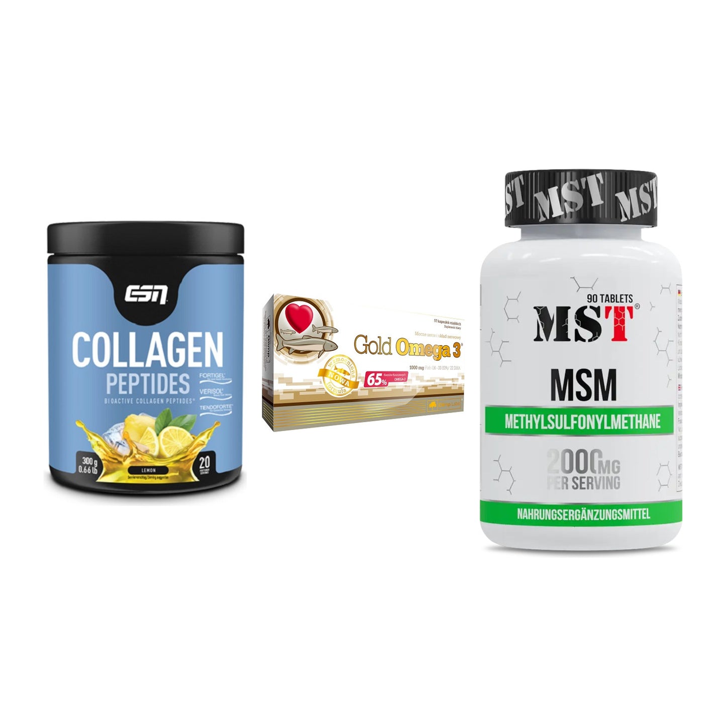 Gelenk-Set: ESN Collagen + Olimp Omega 3 + MST MSM 2000 / – alle enthaltenen Artikel
