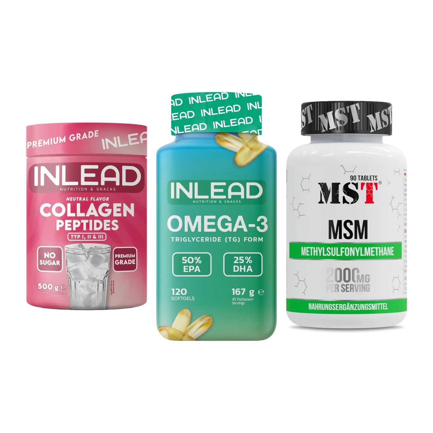 Gelenk-Set: INLEAD Collagen + INLEAD Omega-3 + MST MSM 2000 / – alle enthaltenen Artikel