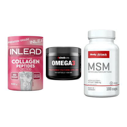 Gelenk-Set: INLEAD Collagen + Sinob Omega 3 180 + Body Attack MSM – alle enthaltenen Artikel