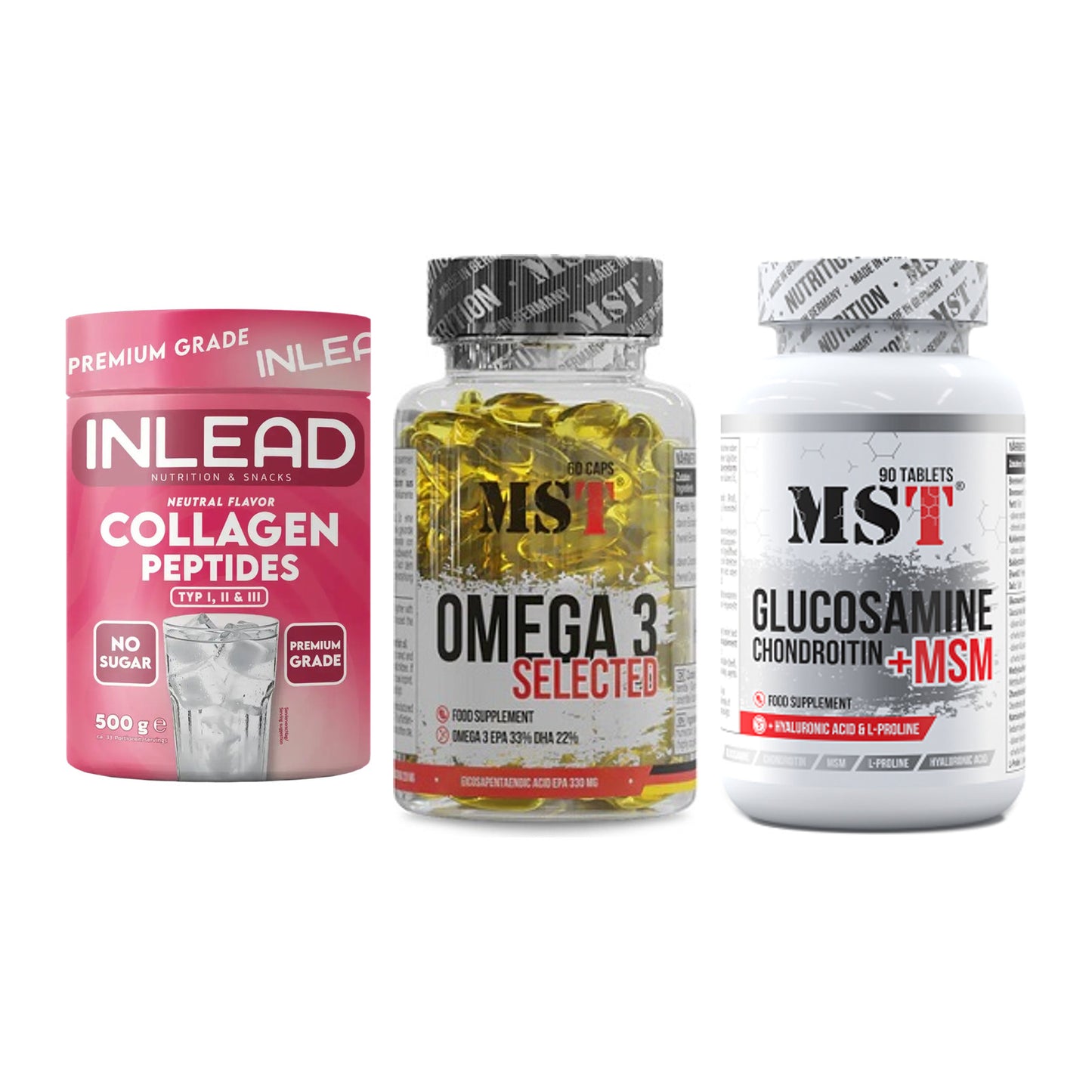 Gelenk-Set: INLEAD Collagen + MST Omega 3 + MST Glucosamine – alle enthaltenen Artikel