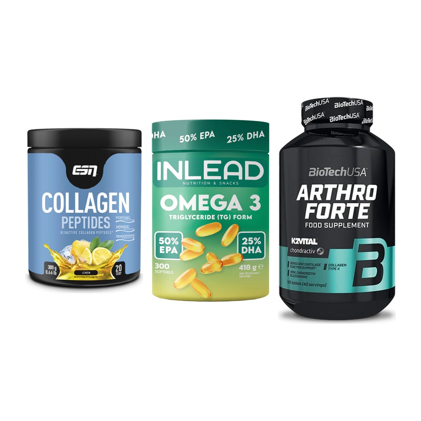Gelenk-Set: ESN Collagen + INLEAD Omega-3 + BioTech Arthro – alle enthaltenen Artikel
