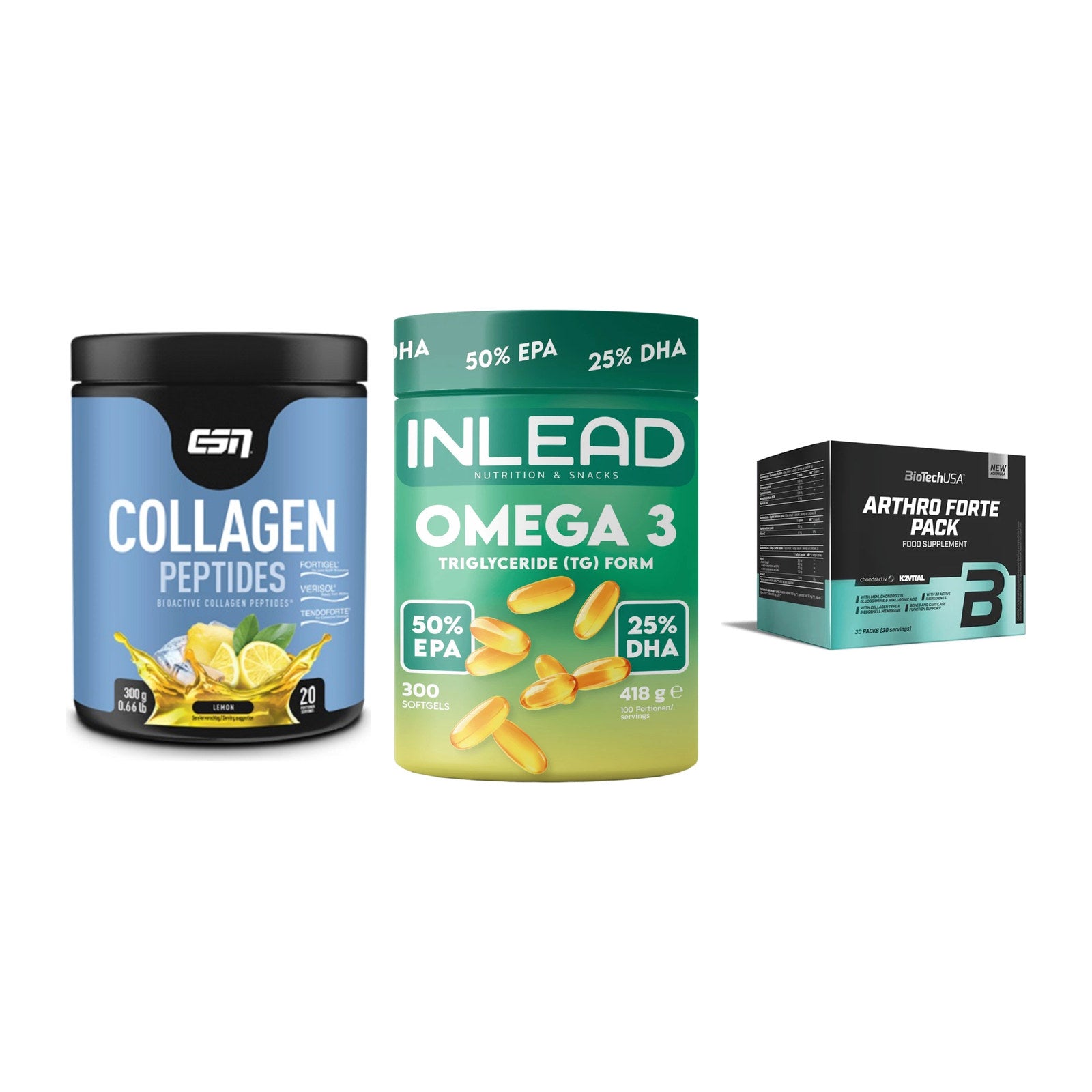 Gelenk-Set: ESN Collagen + INLEAD Omega-3 + BioTech Arthro – alle enthaltenen Artikel