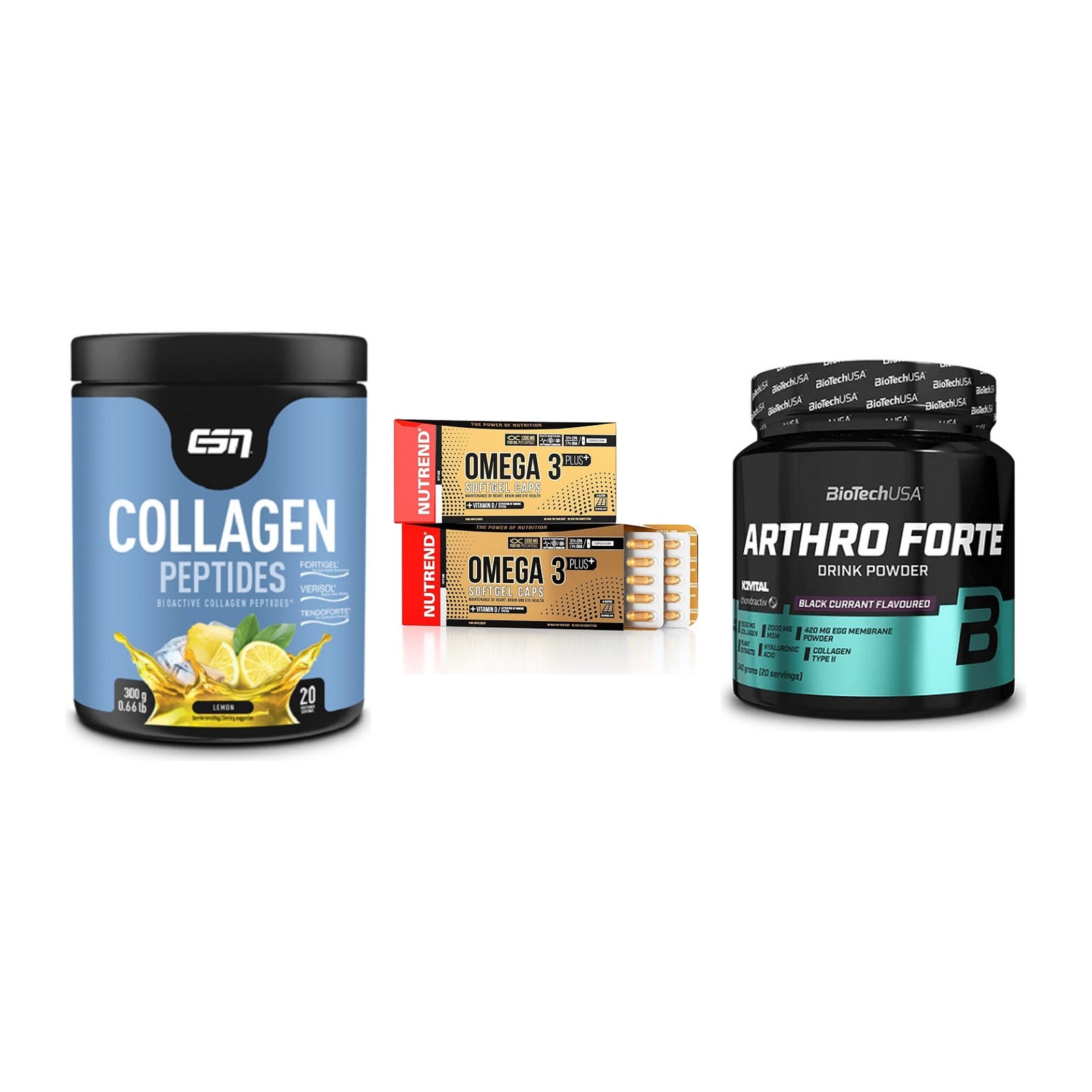 Gelenk-Set: ESN Collagen + Nutrend Omega 3 + BioTech Arthro – alle enthaltenen Artikel