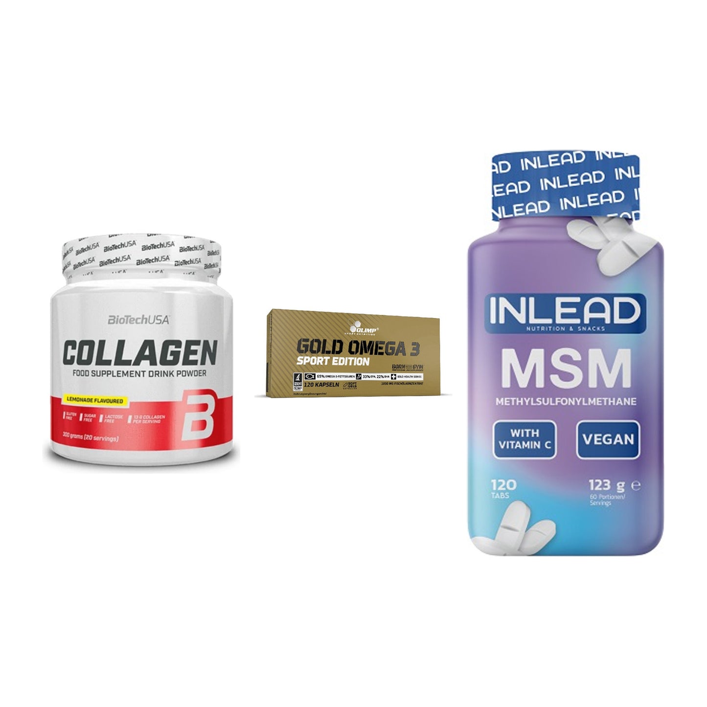 Gelenk-Set: BioTech Collagen + Olimp Omega 3 + INLEAD MSM – alle enthaltenen Artikel
