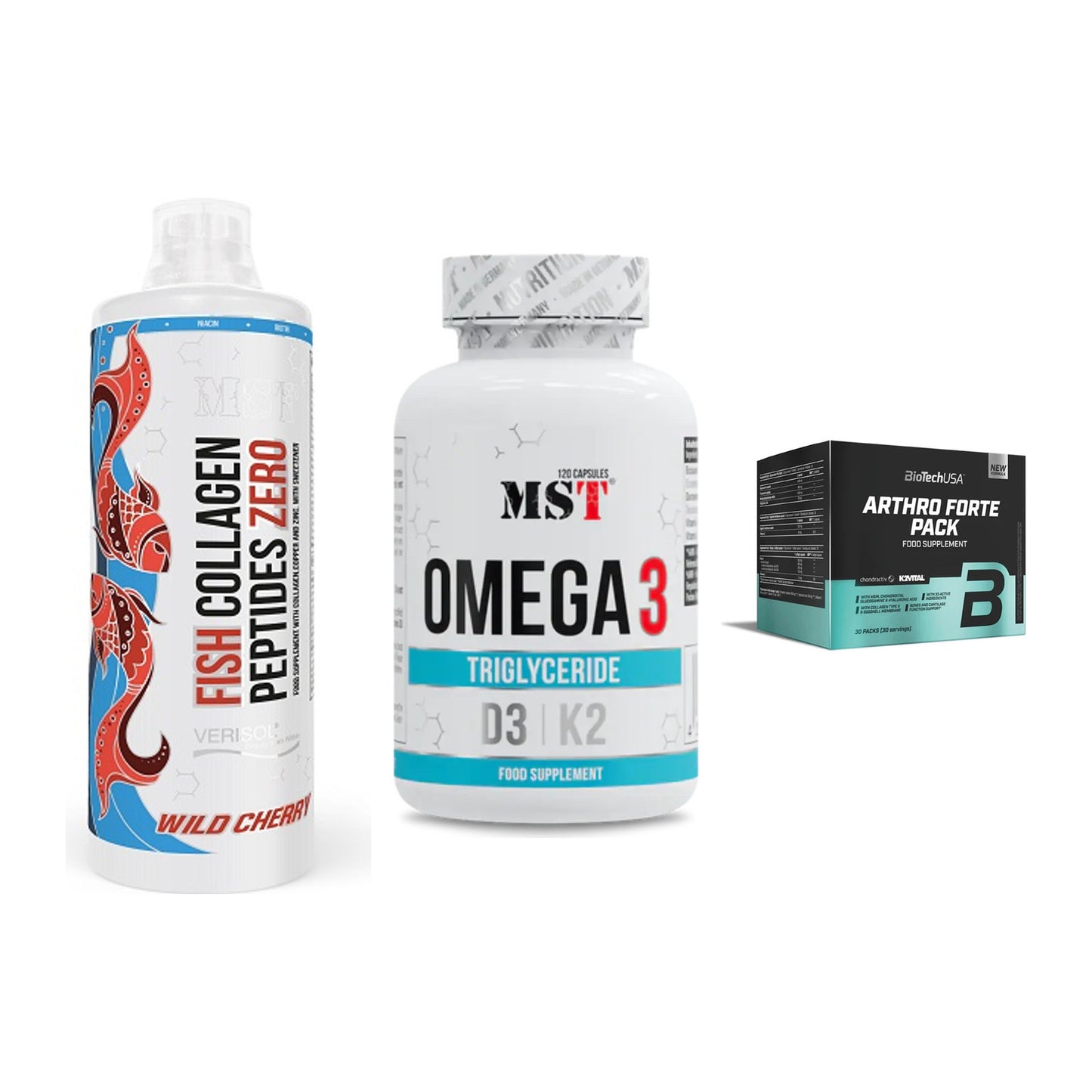 Gelenk-Set: MST Fish Collagen + MST Omega 3 500 + BioTech Arthro – alle enthaltenen Artikel