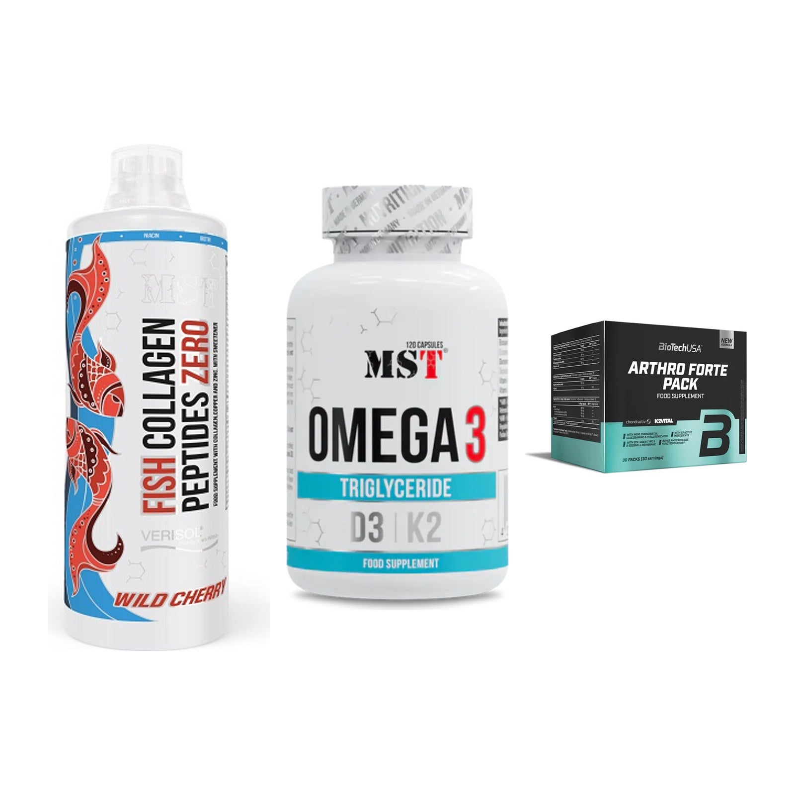 Gelenk-Set: MST Fish Collagen + MST Omega 3 500 + BioTech Arthro – alle enthaltenen Artikel