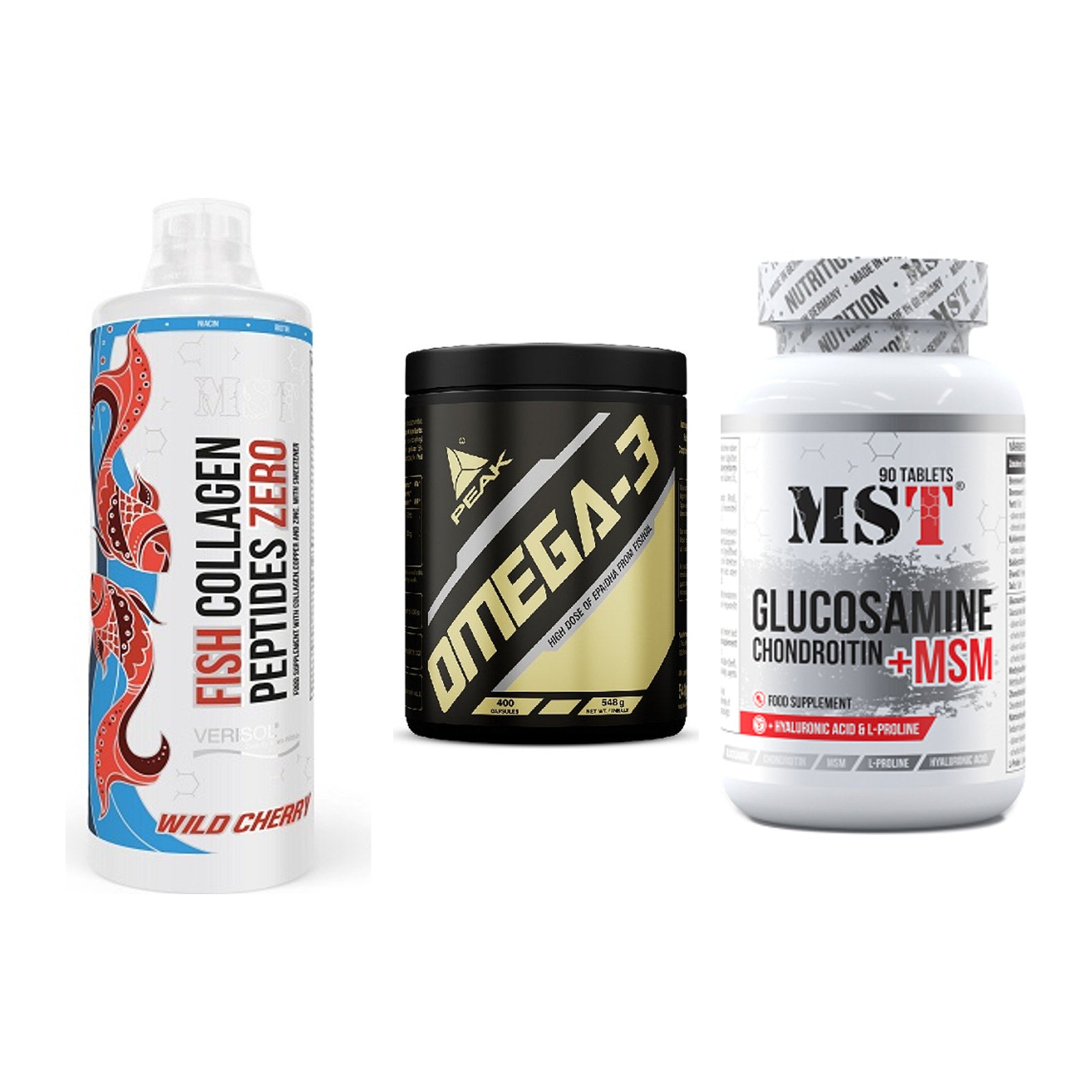 Gelenk-Set: MST Fish Collagen + Peak Omega-3 + MST Glucosamine – alle enthaltenen Artikel