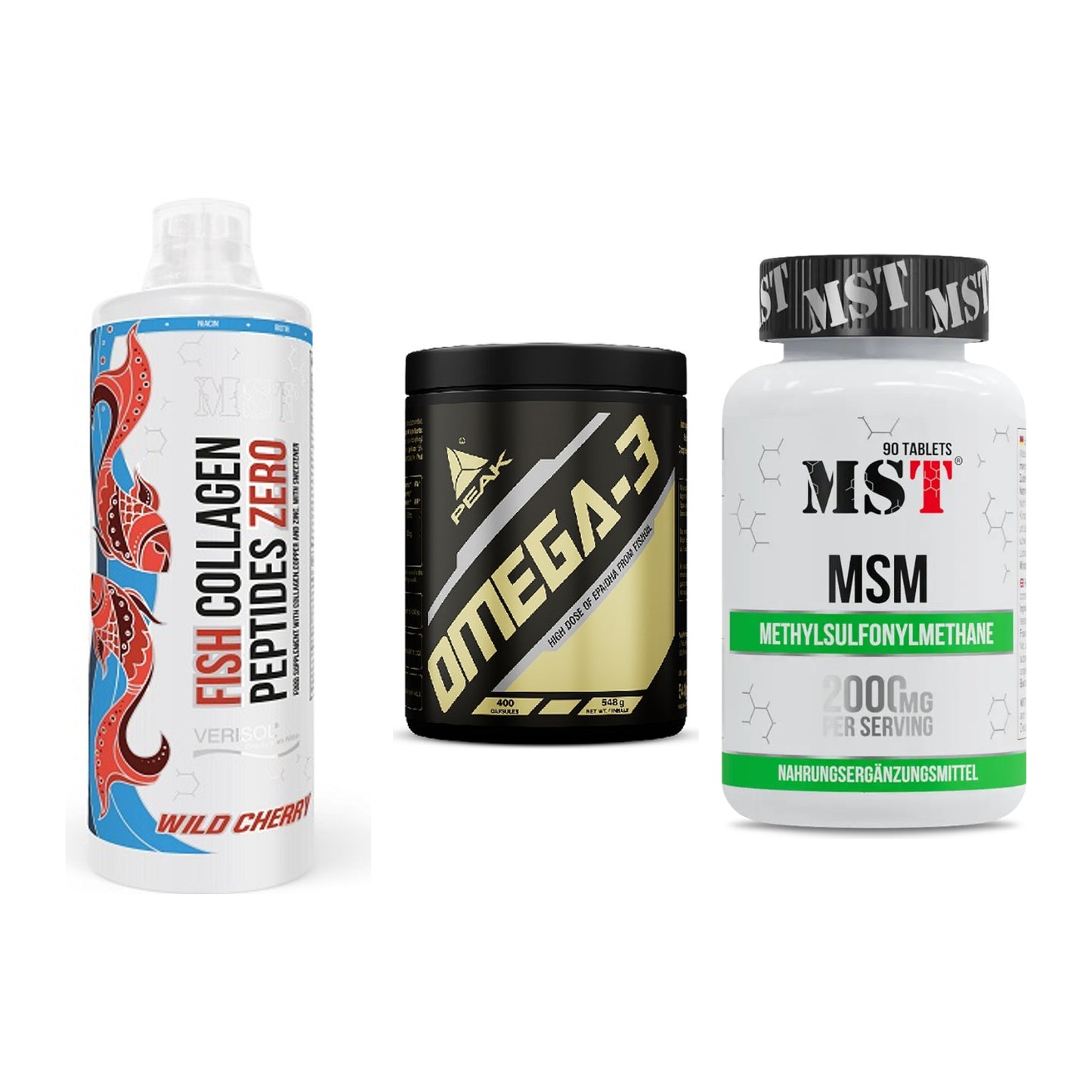 Gelenk-Set: MST Fish Collagen + Peak Omega-3 + MST MSM 2000 / – alle enthaltenen Artikel