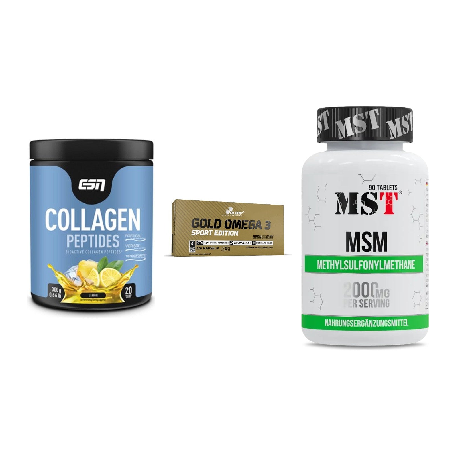 Gelenk-Set: ESN Collagen + Olimp Omega 3 + MST MSM 2000 / – alle enthaltenen Artikel
