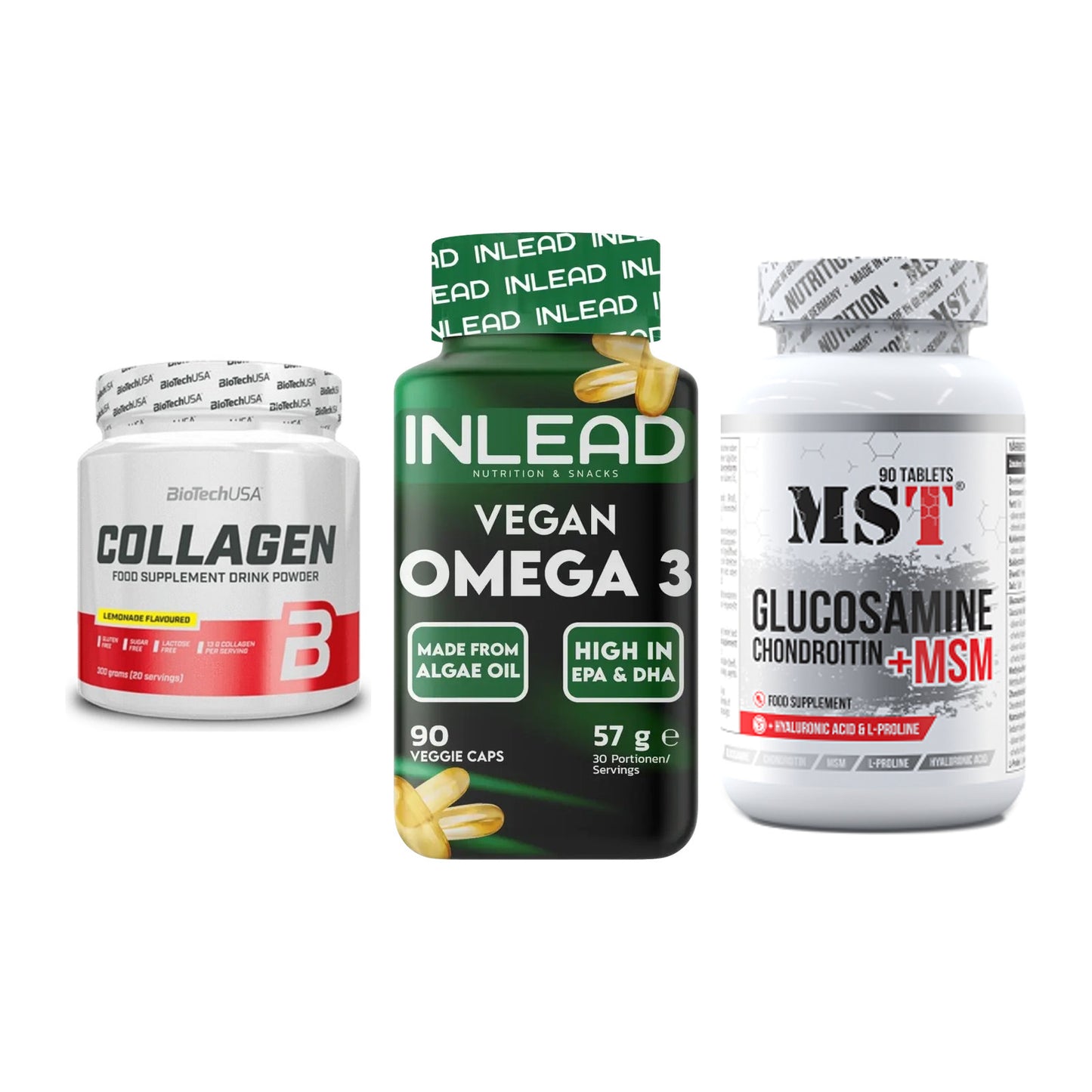 Gelenk-Set: BioTech Collagen + INLEAD Vegan + MST Glucosamine – alle enthaltenen Artikel