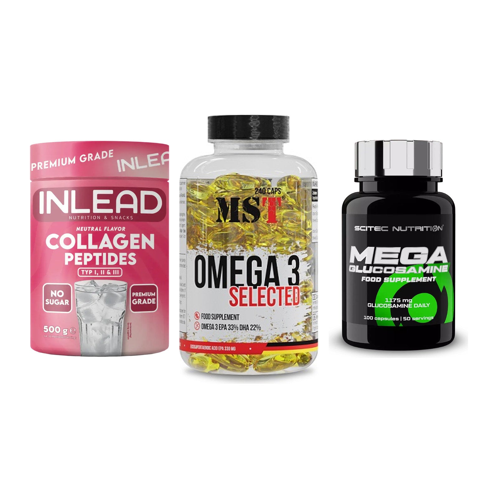 Gelenk-Set: INLEAD Collagen + MST Omega 3 + Scitec Mega – alle enthaltenen Artikel