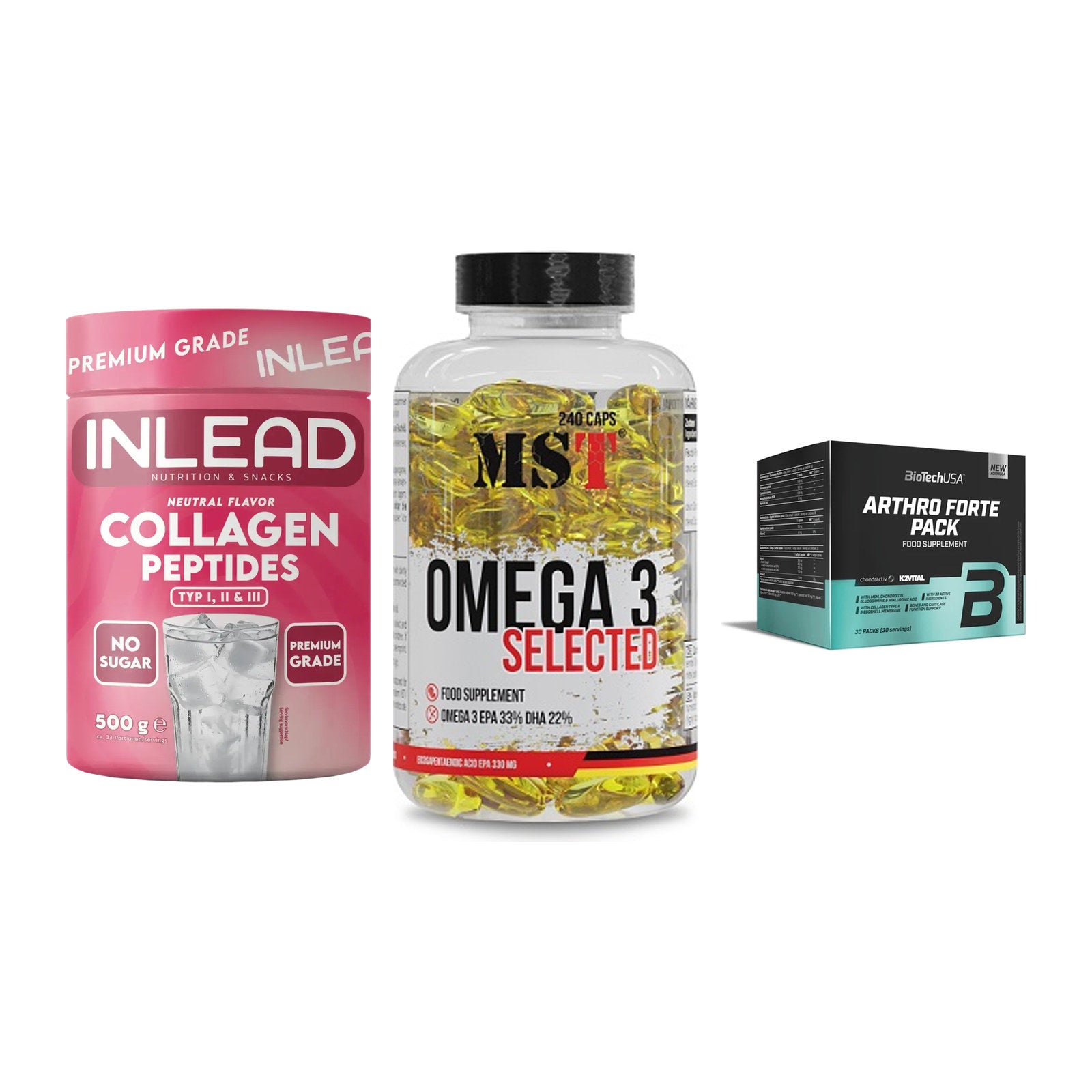 Gelenk-Set: INLEAD Collagen + MST Omega 3 + BioTech Arthro – alle enthaltenen Artikel