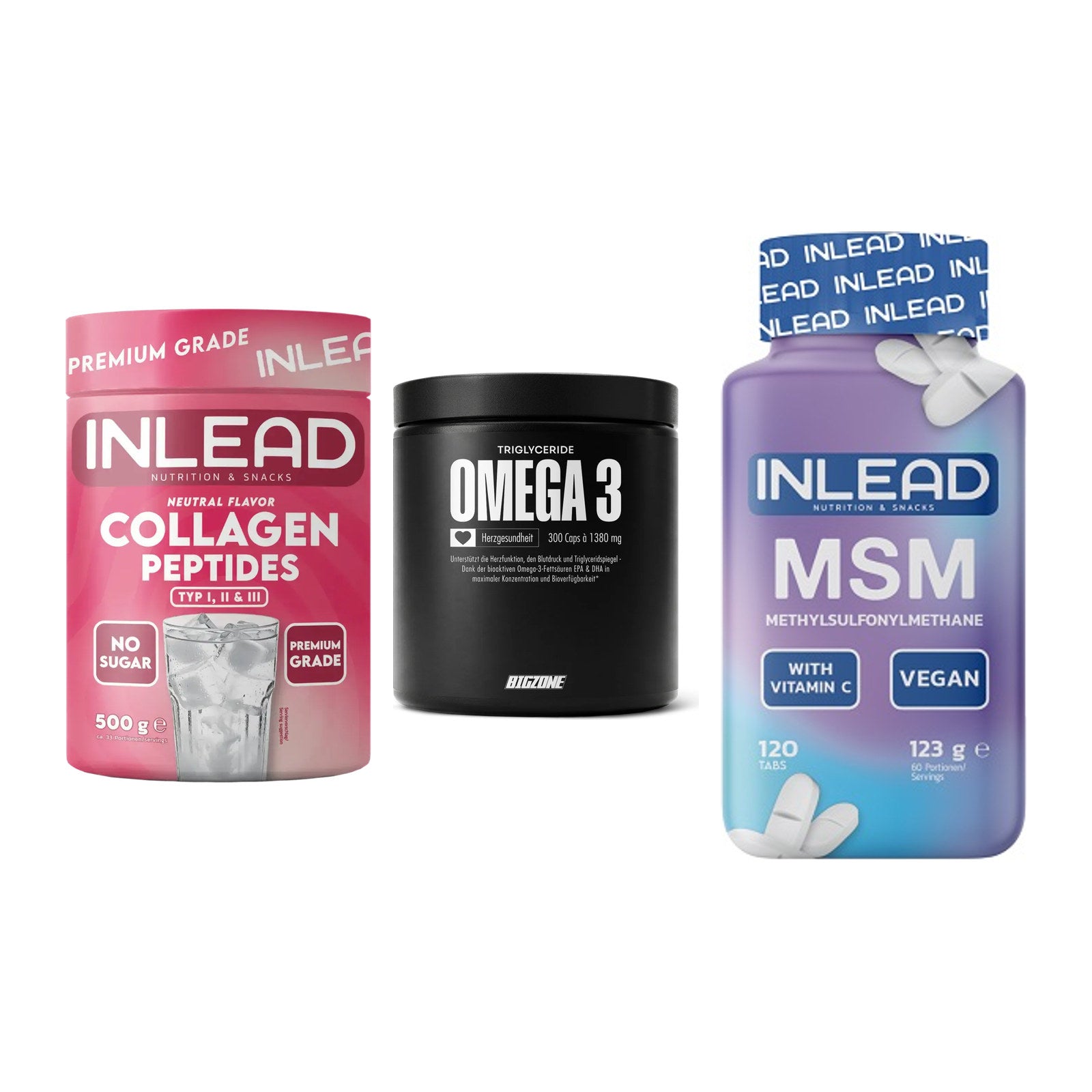 Gelenk-Set: INLEAD Collagen + Big Zone Omega 3 + INLEAD MSM – alle enthaltenen Artikel